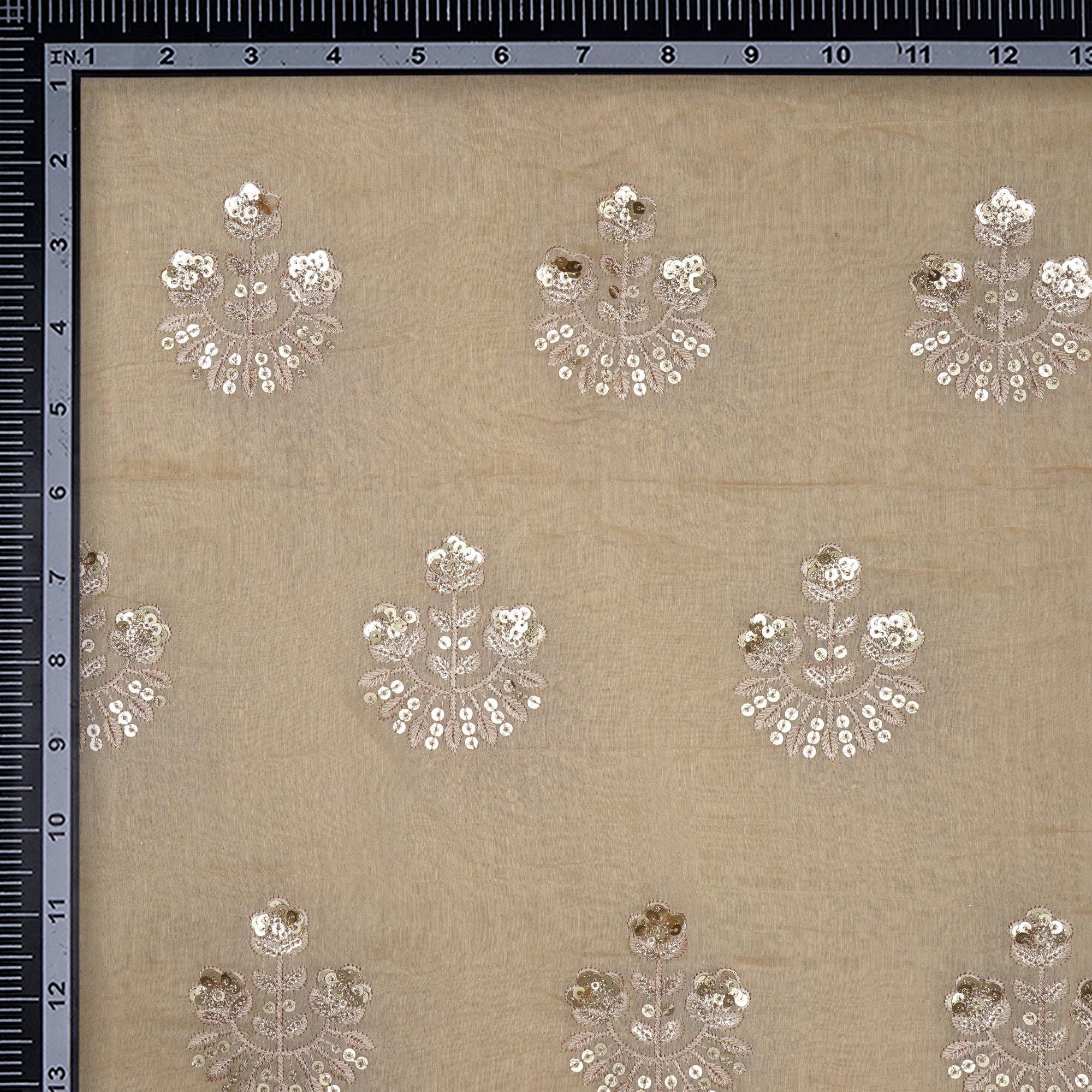 (Pre-Cut 3.60Mtr)Beige Color Embroidered Pure Chanderi Fabric