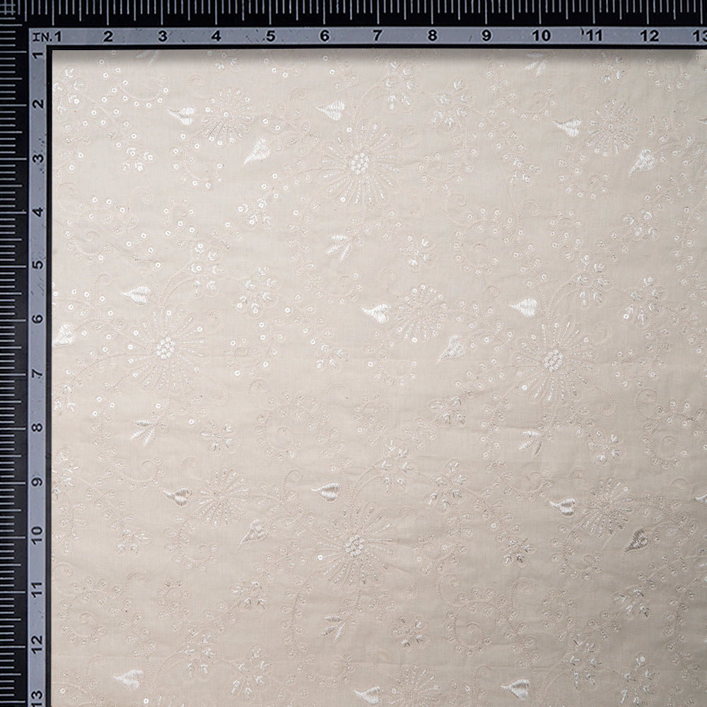 (Pre-Cut 2.20Mtr)Off White Color Embroidered Cotton Fabric