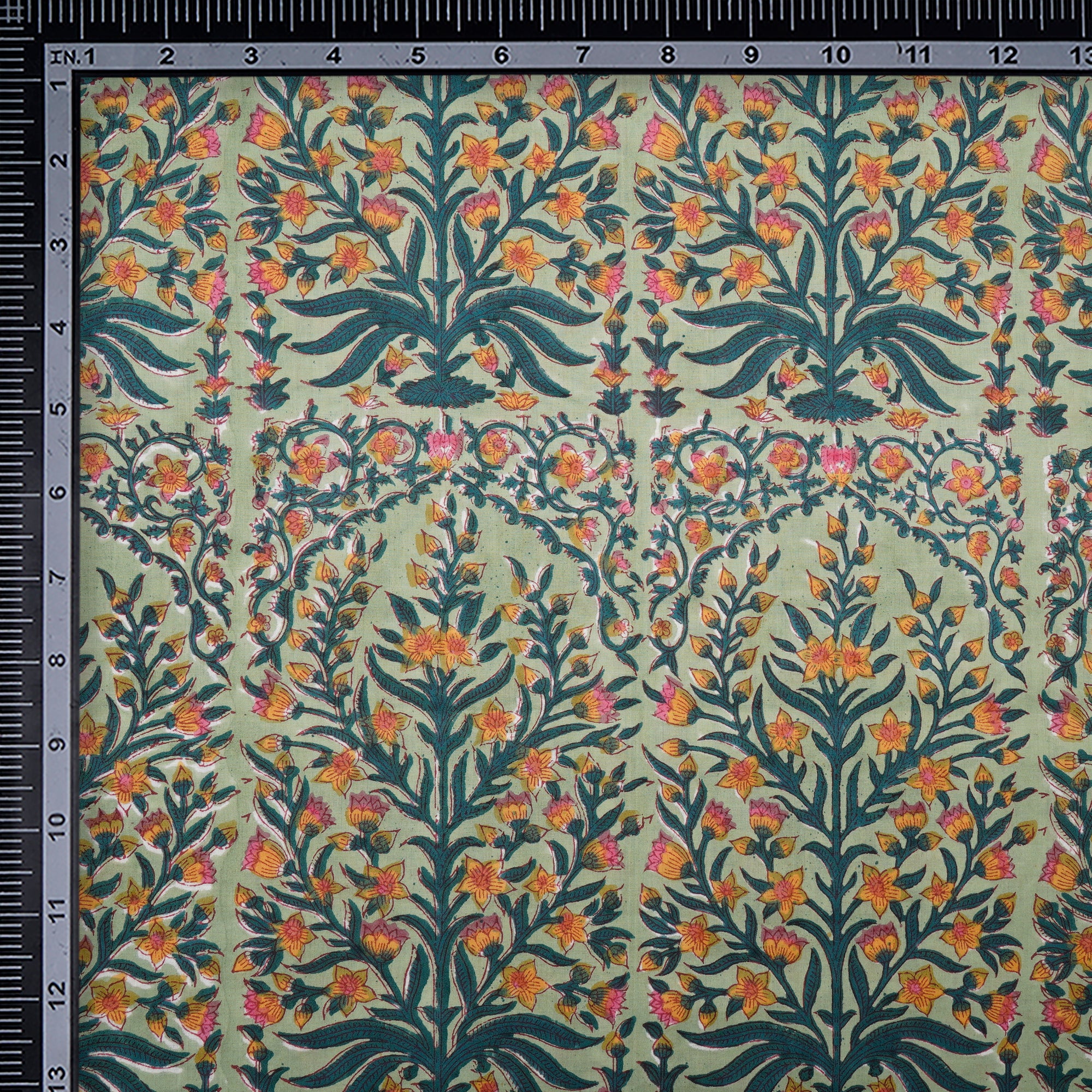 (Pre-Cut 2.20 Mtr)Spray Floral Pattern Natural Dye Hand Block Bagru Printed Cotton Fabricprecuts&&2030