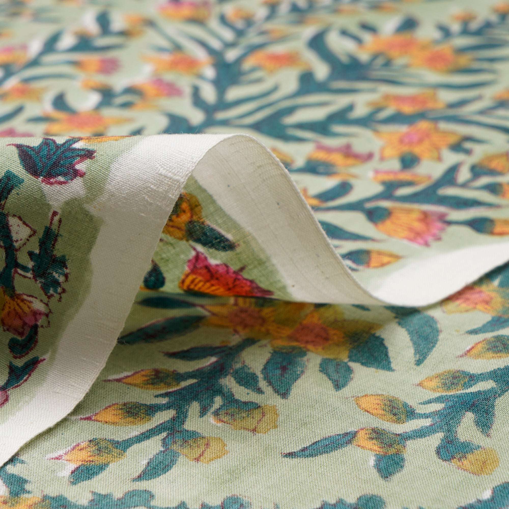 (Pre-Cut 2.20 Mtr)Spray Floral Pattern Natural Dye Hand Block Bagru Printed Cotton Fabricprecuts&&2030