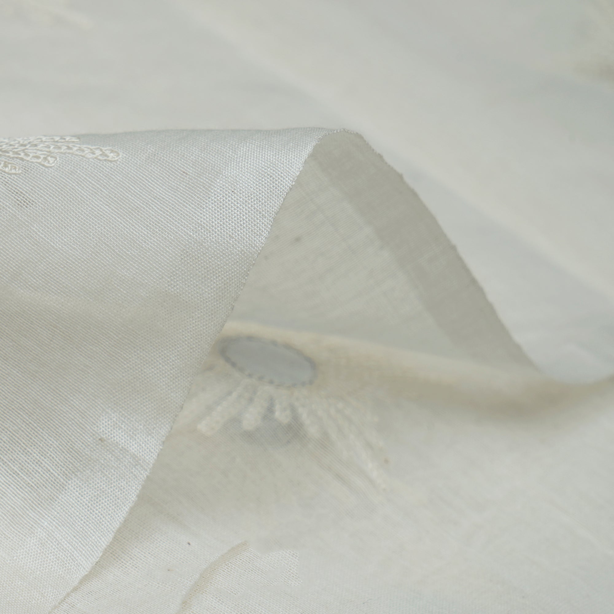 (Pre-Cut 4.00Mtr)Off White Color Mirror Work Embroidered Chanderi Fabric