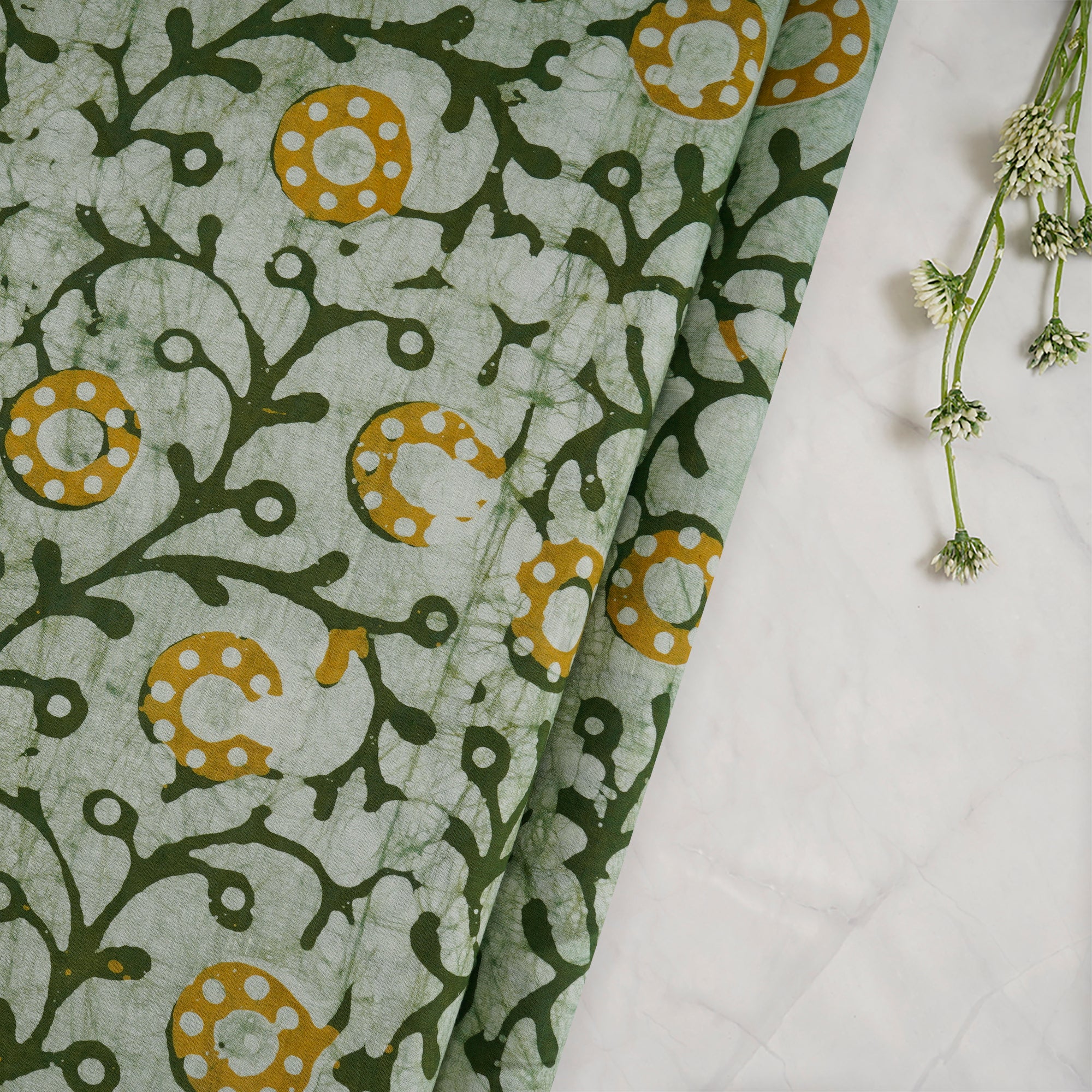 (Pre-Cut 3.00Mtr)Basil Handcrafted Waxed Batik Printed Cotton Fabric