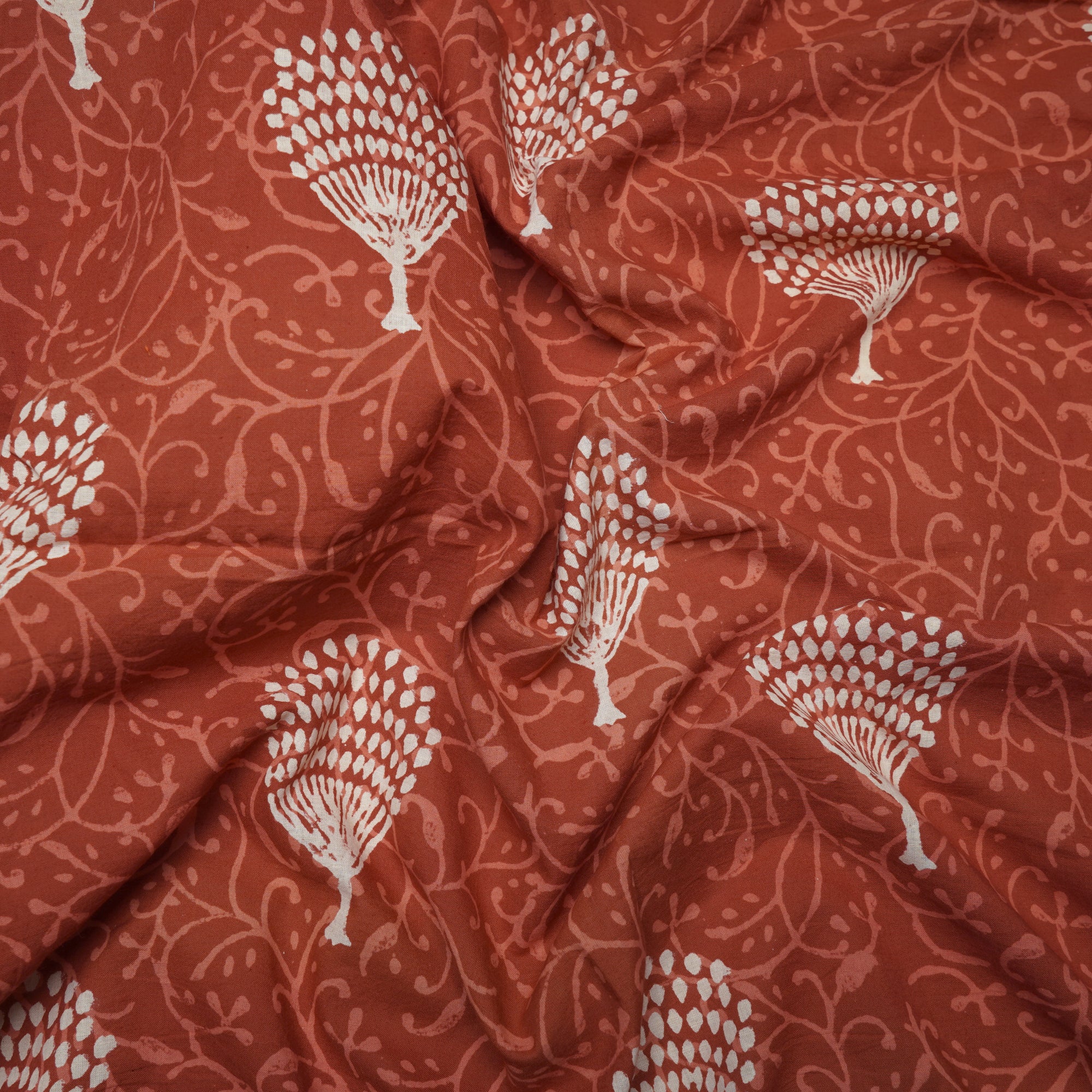 (Pre-Cut 1.00Mtr)Red Color Handcrafted Block Printed Cotton Fabric