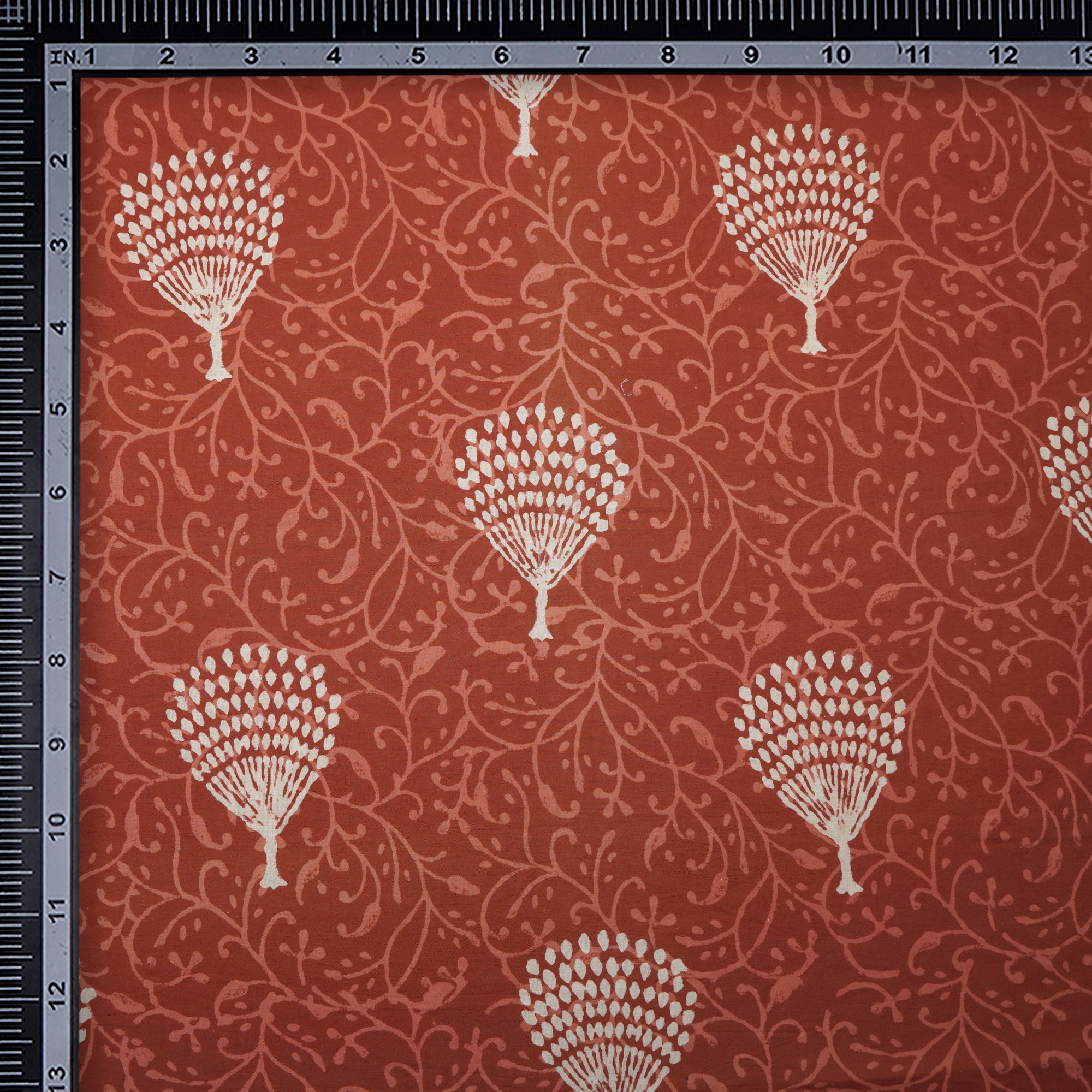 (Pre-Cut 1.00Mtr)Red Color Handcrafted Block Printed Cotton Fabric