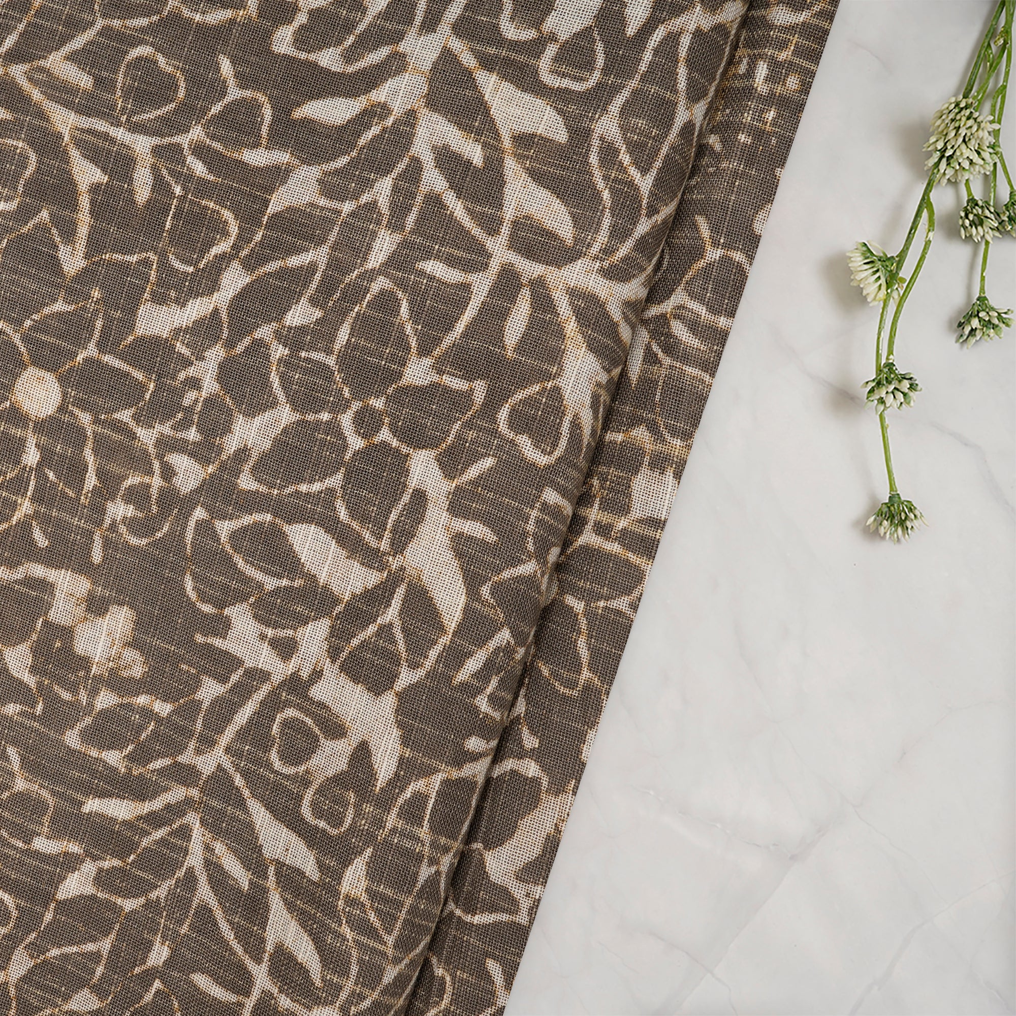 (Pre-Cut 2.00Mtr)Timber Wolf Hand Block Natural Dye Dabu Printed Cotton Slub Fabric