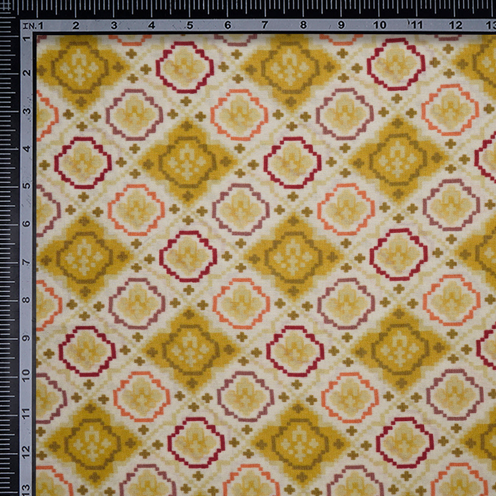 (Pre-Cut 2.00Mtr)Yellow Color Digital Print Pure Chanderi Fabric