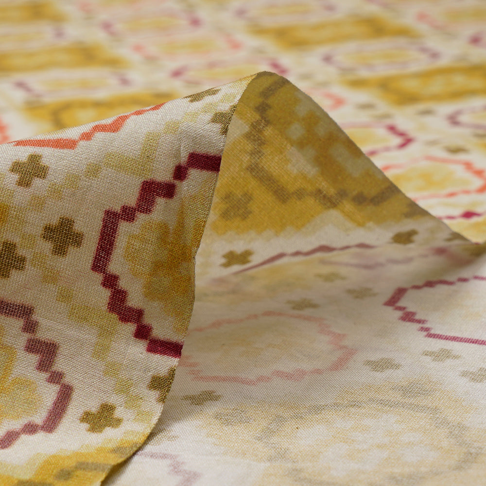(Pre-Cut 2.00Mtr)Yellow Color Digital Print Pure Chanderi Fabric