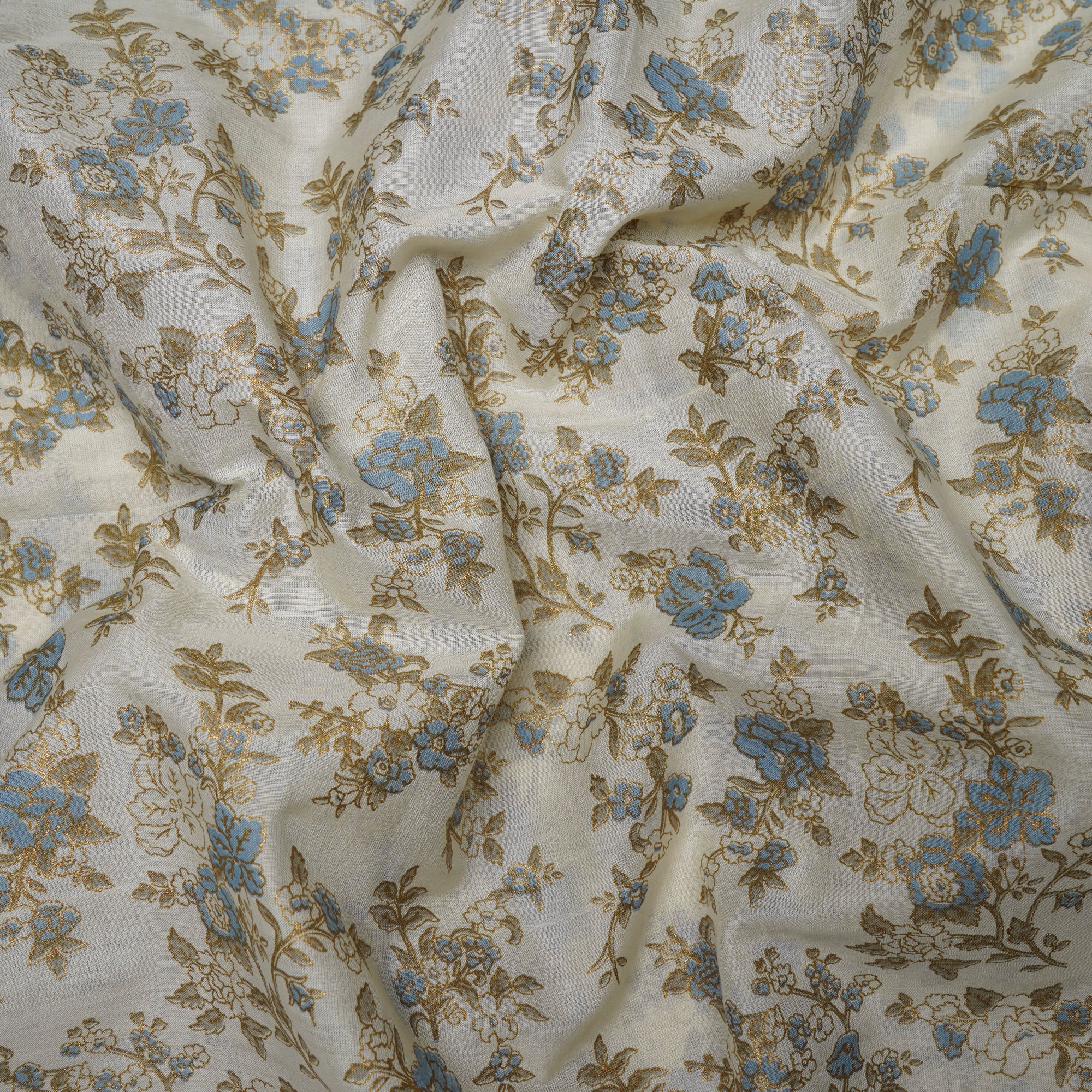 (Pre-Cut 1.80 Mtr)Off White Floral Pattern Digital Print Tusser Chanderi Fabric