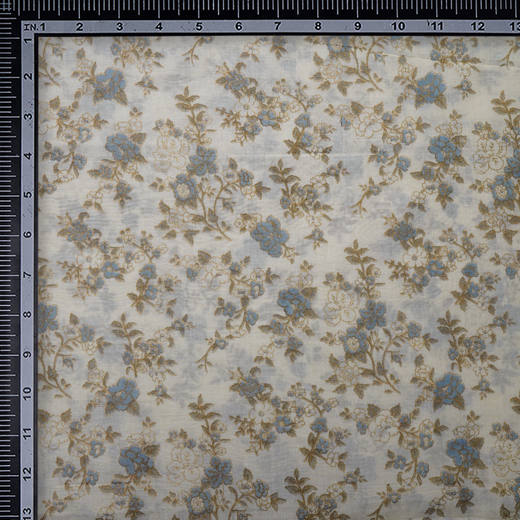 (Pre-Cut 1.80 Mtr)Off White Floral Pattern Digital Print Tusser Chanderi Fabric