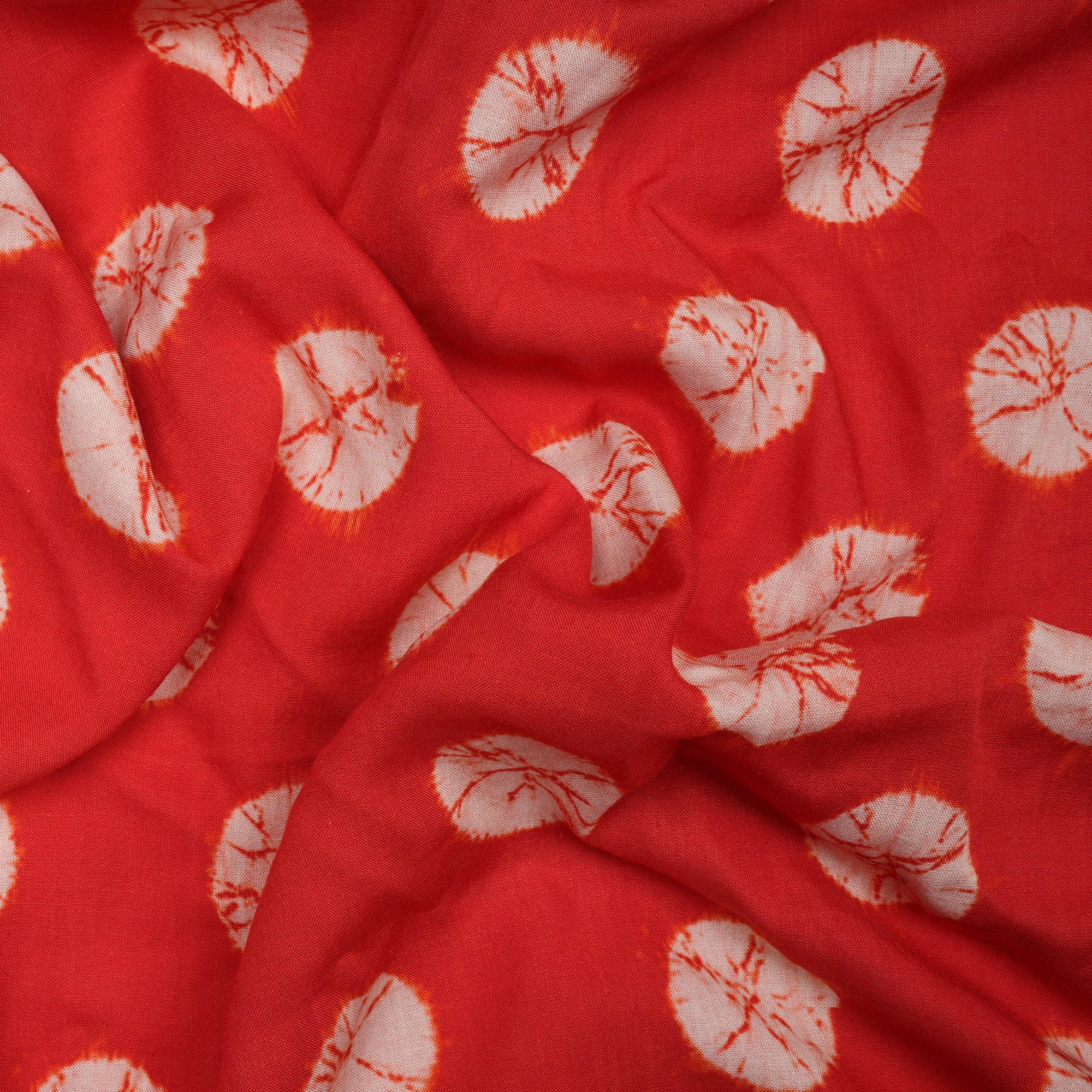 (Pre-Cut 2.00 Mtr)Flame Scarlet Bandhani Pattern Digital Print Fancy Linen Fabric