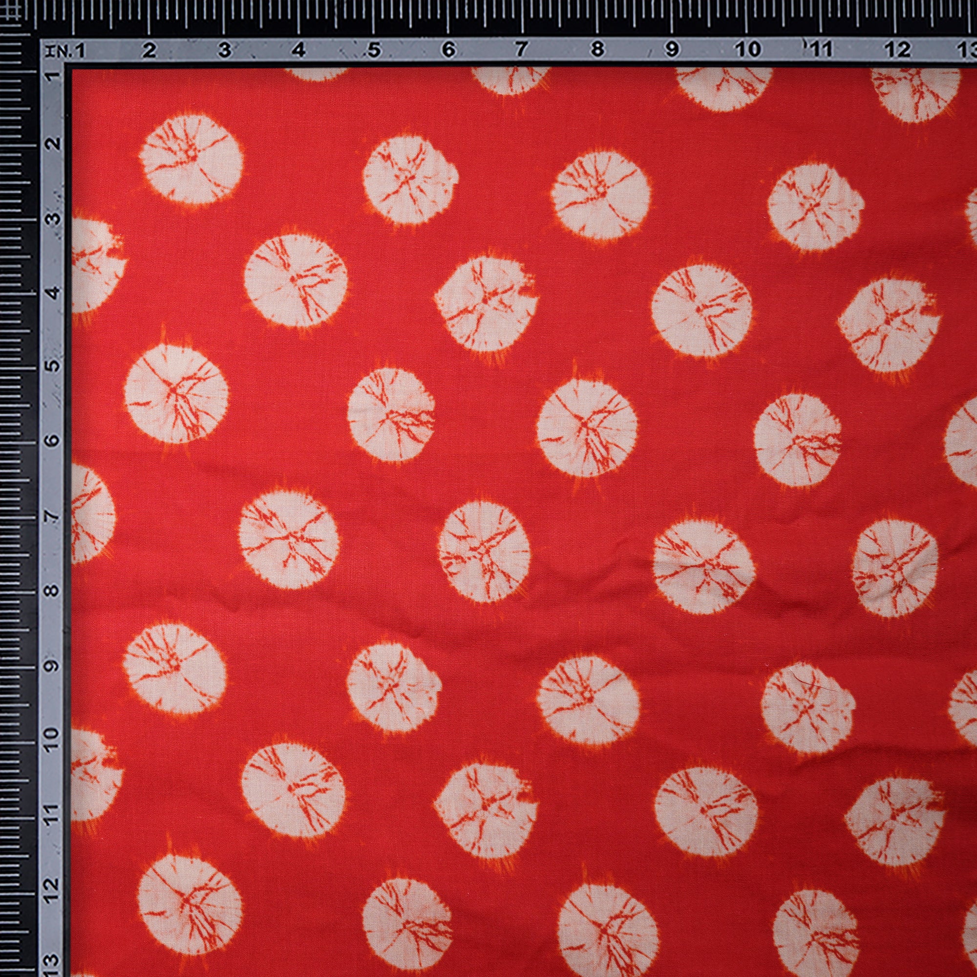 (Pre-Cut 2.00 Mtr)Flame Scarlet Bandhani Pattern Digital Print Fancy Linen Fabric
