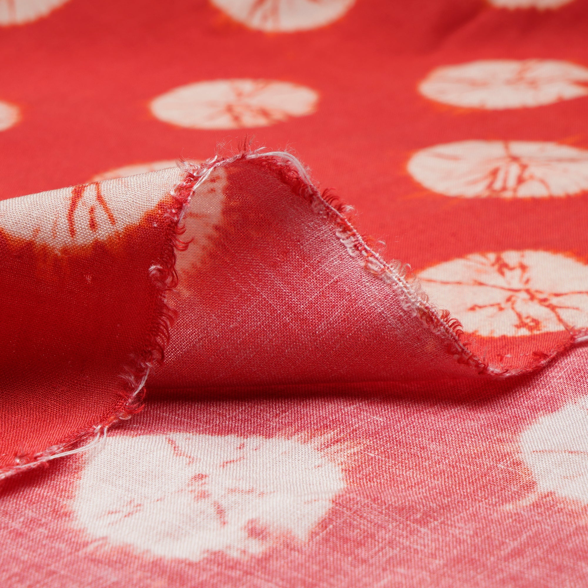 (Pre-Cut 2.00 Mtr)Flame Scarlet Bandhani Pattern Digital Print Fancy Linen Fabric