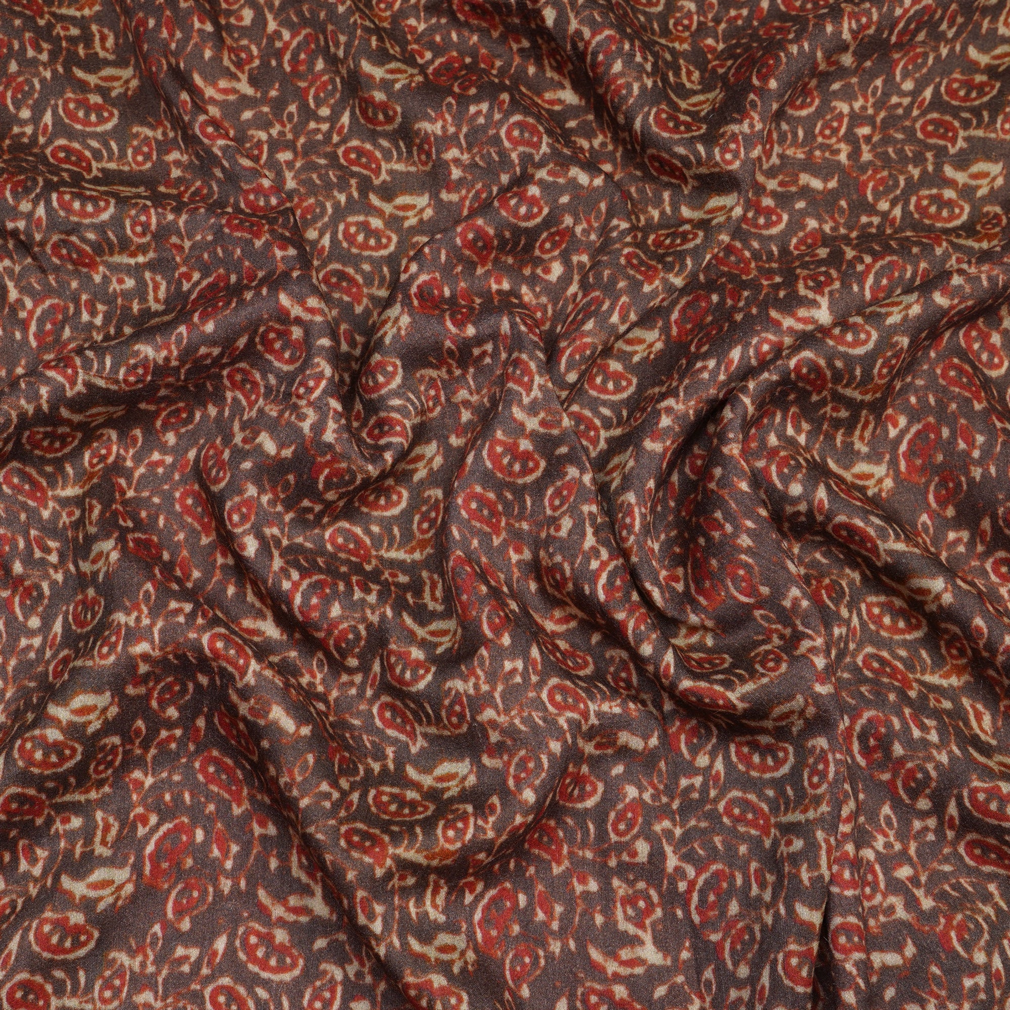 (Pre-Cut 2.30 Mtr)Brown Color Digital Print Muga Georgette Fabric