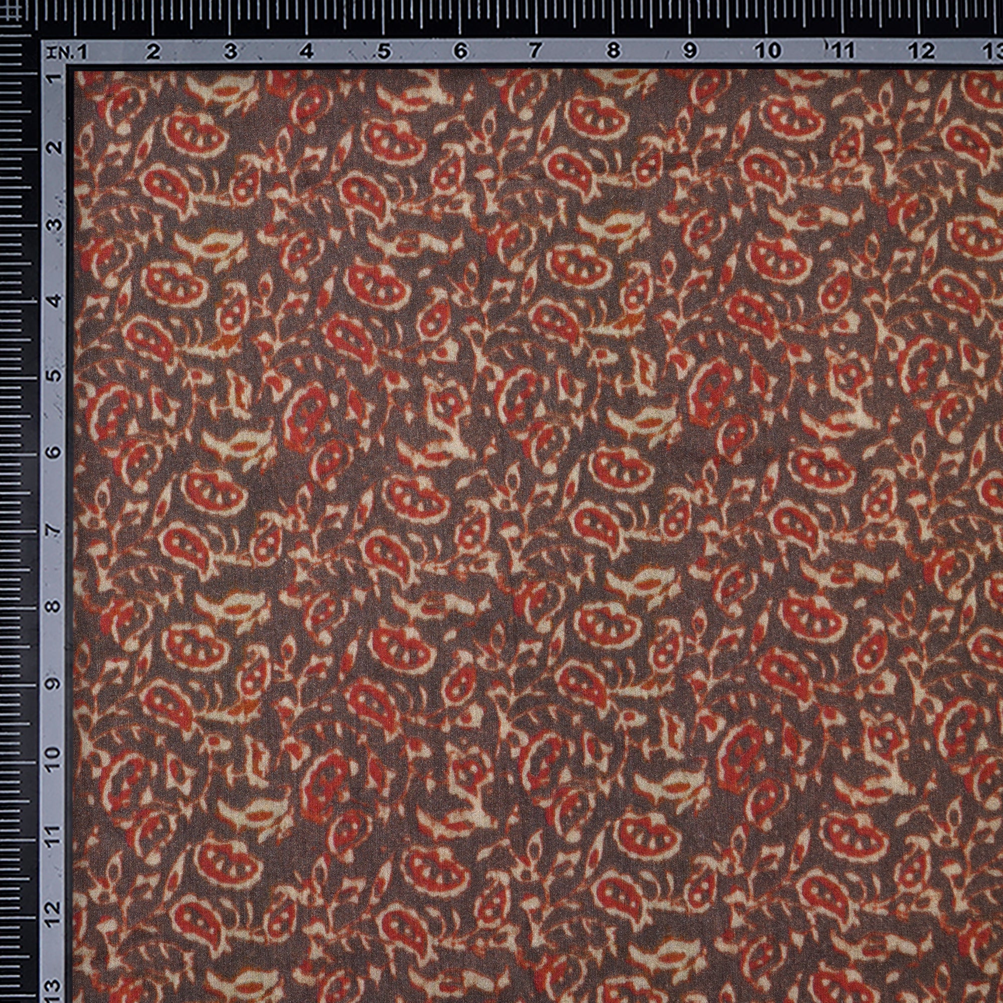 (Pre-Cut 2.30 Mtr)Brown Color Digital Print Muga Georgette Fabric