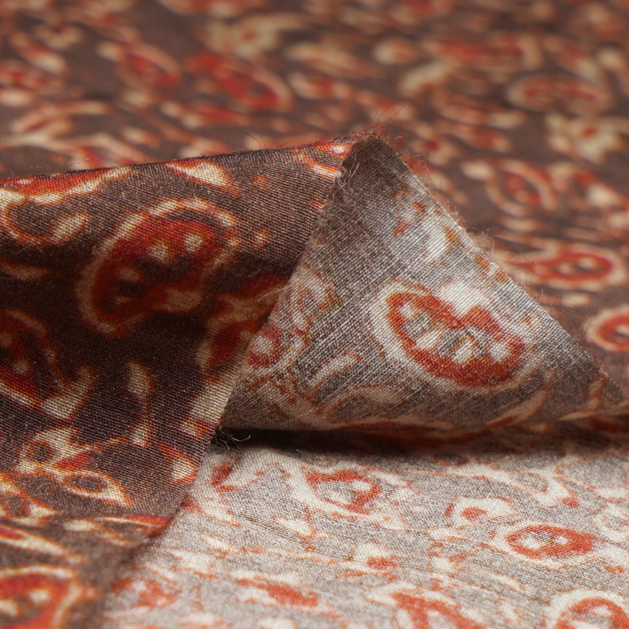 (Pre-Cut 2.30 Mtr)Brown Color Digital Print Muga Georgette Fabric