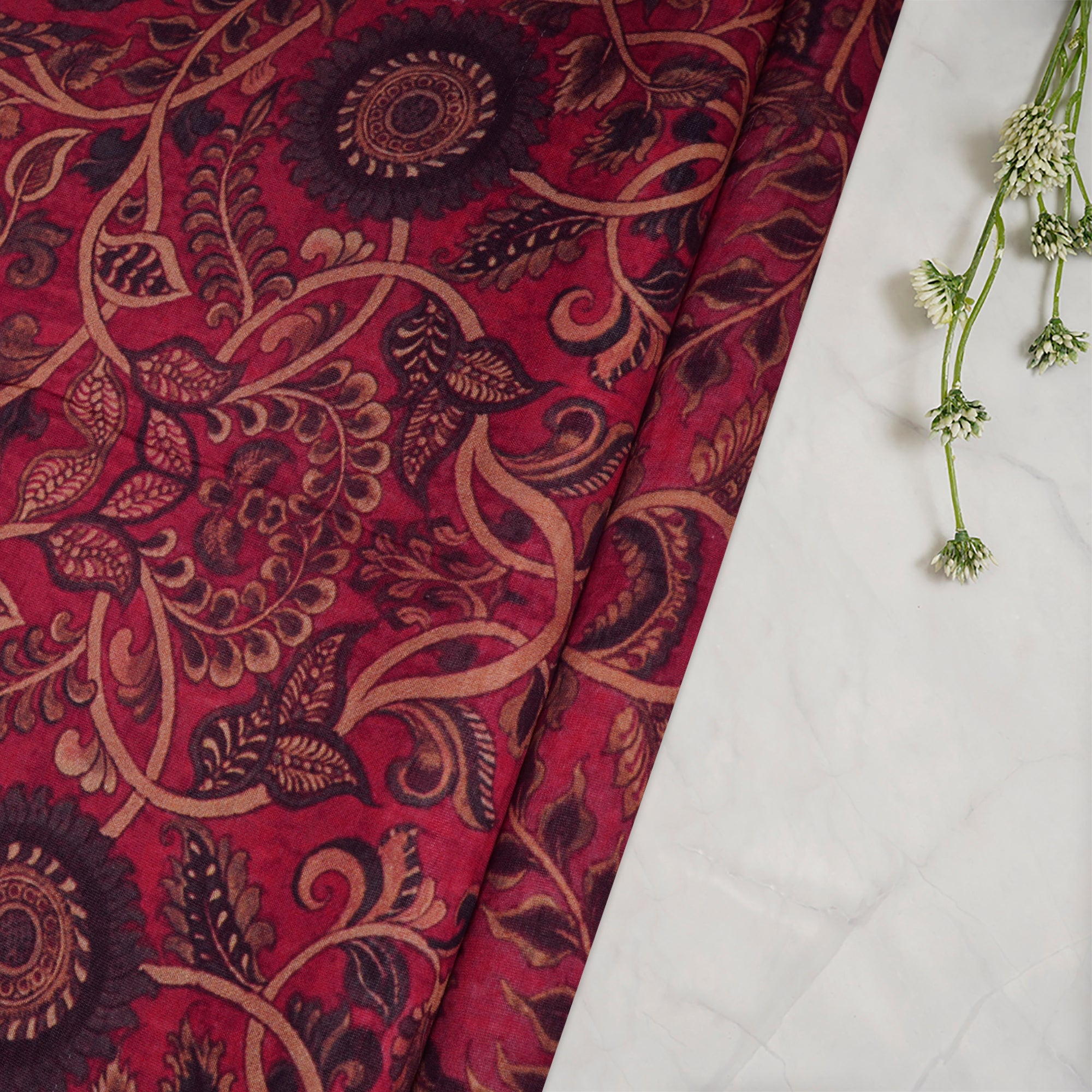 (Pre-Cut 1.00 Mtr)Orange Color Digital Print Pure Chanderi Fabric