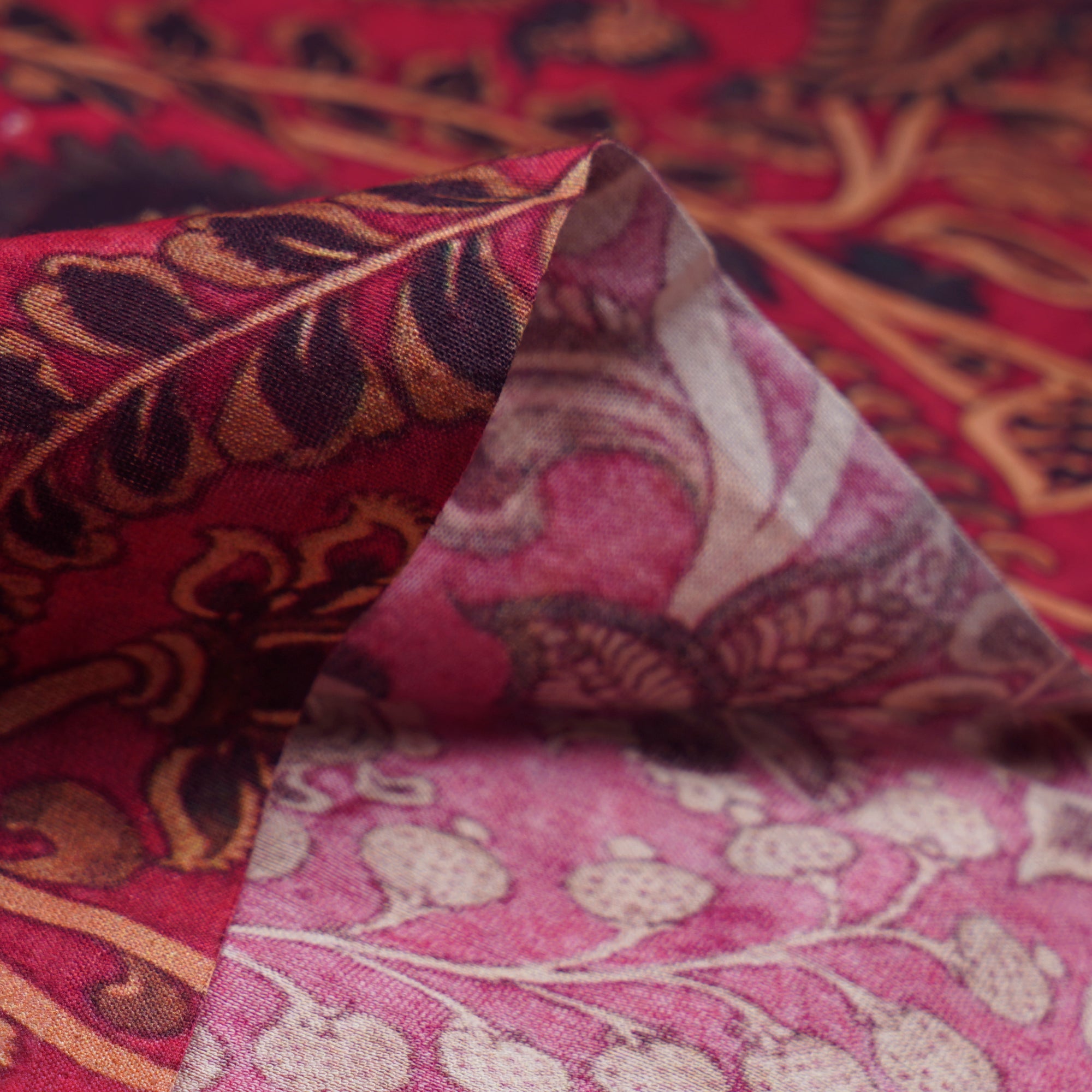 (Pre-Cut 1.00 Mtr)Orange Color Digital Print Pure Chanderi Fabric