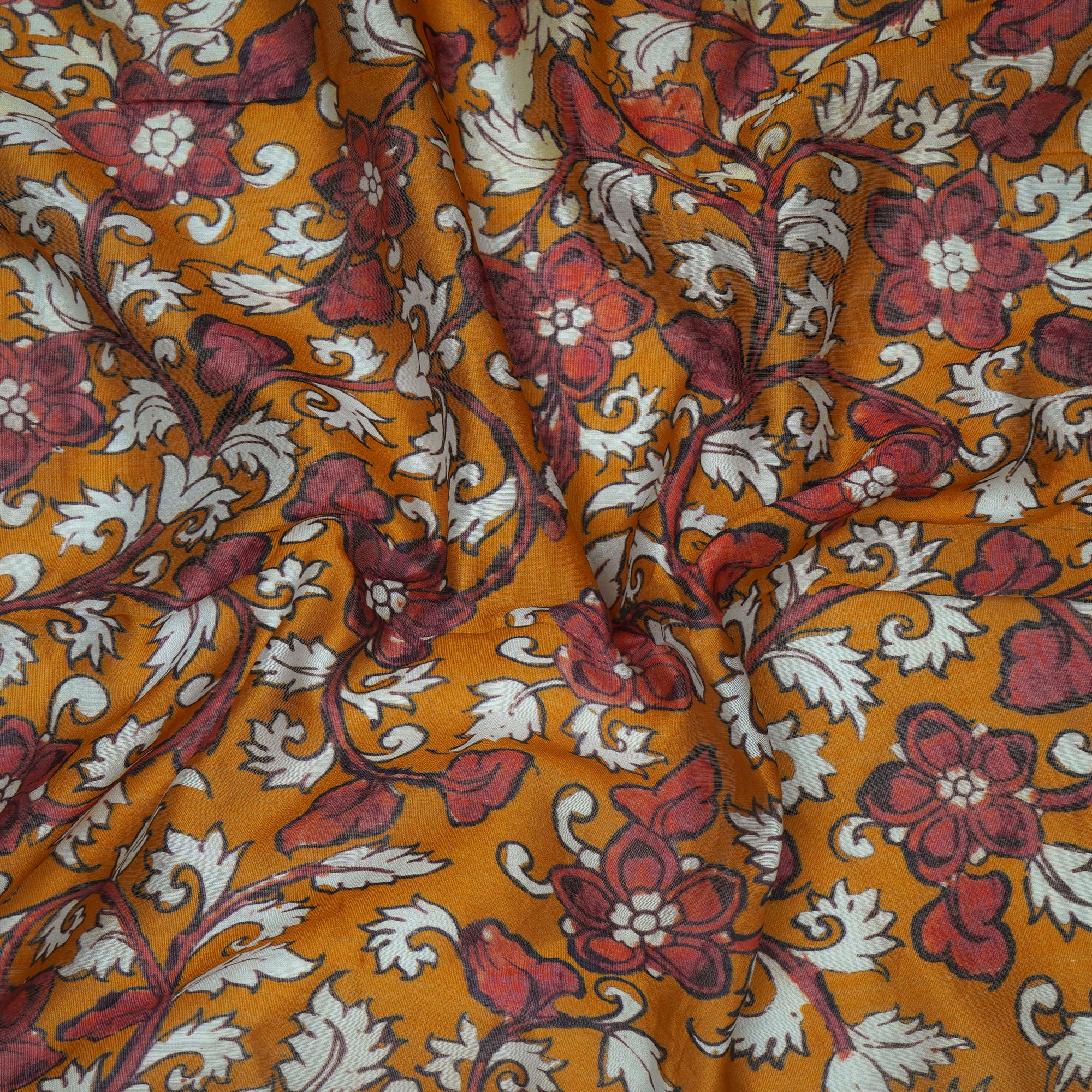 (Pre-Cut 1.20 Mtr)Mustard Floral Pattern Digital Print Chanderi Fabric