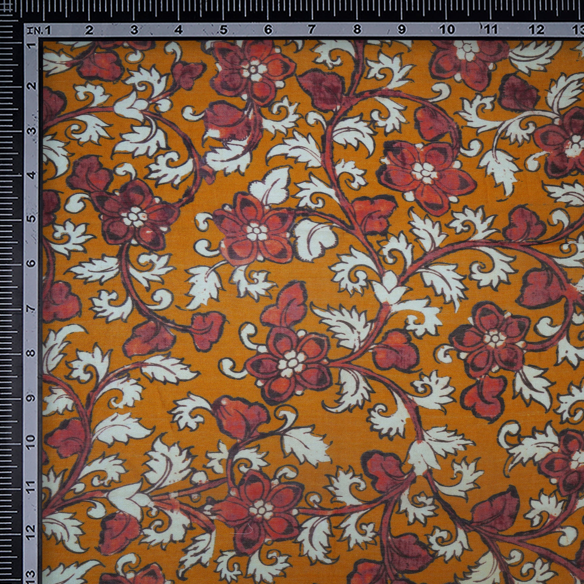 (Pre-Cut 1.20 Mtr)Mustard Floral Pattern Digital Print Chanderi Fabric