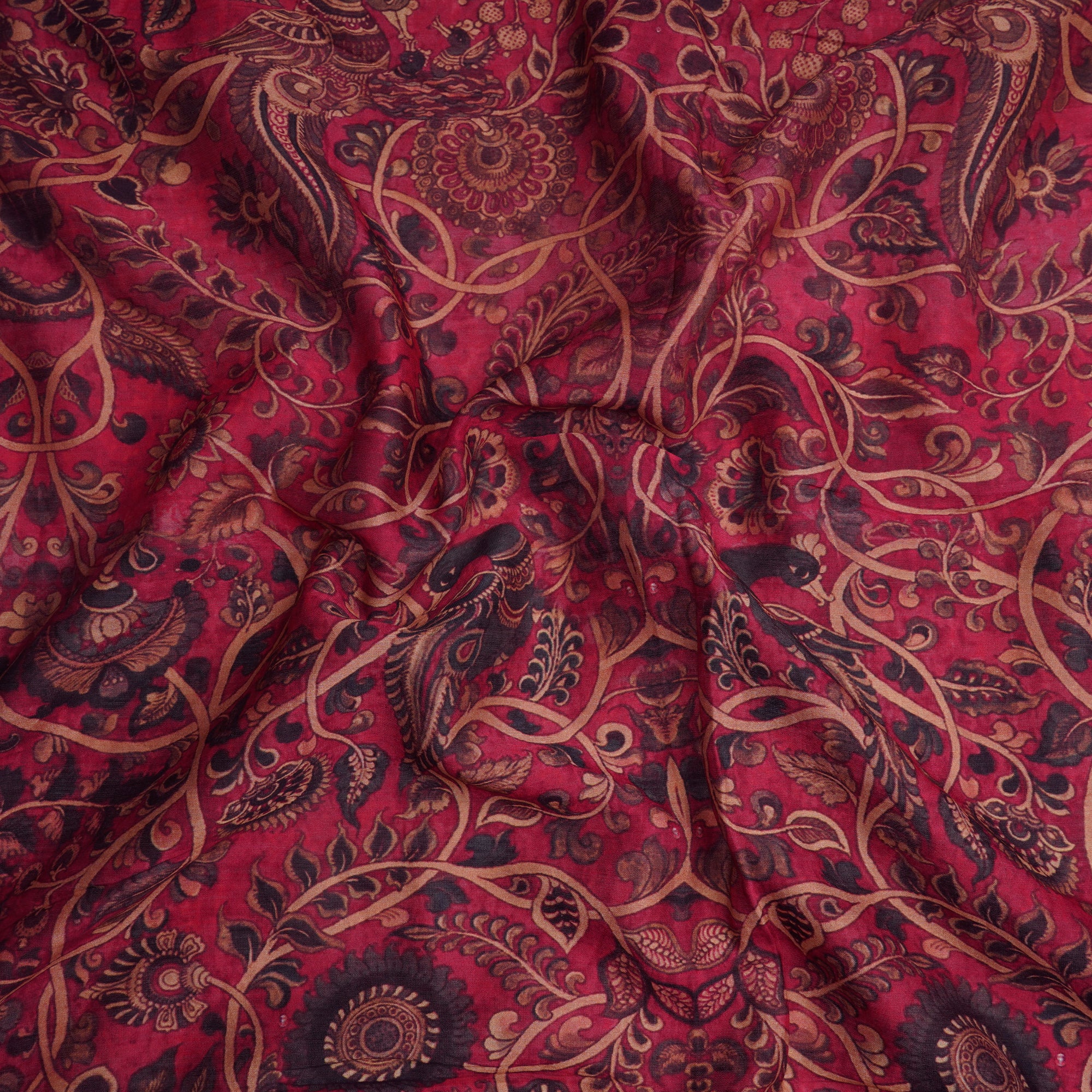 (Pre-Cut 0.90 Mtr)Rani Pink Floral Pattern Digital Print Chanderi Fabric