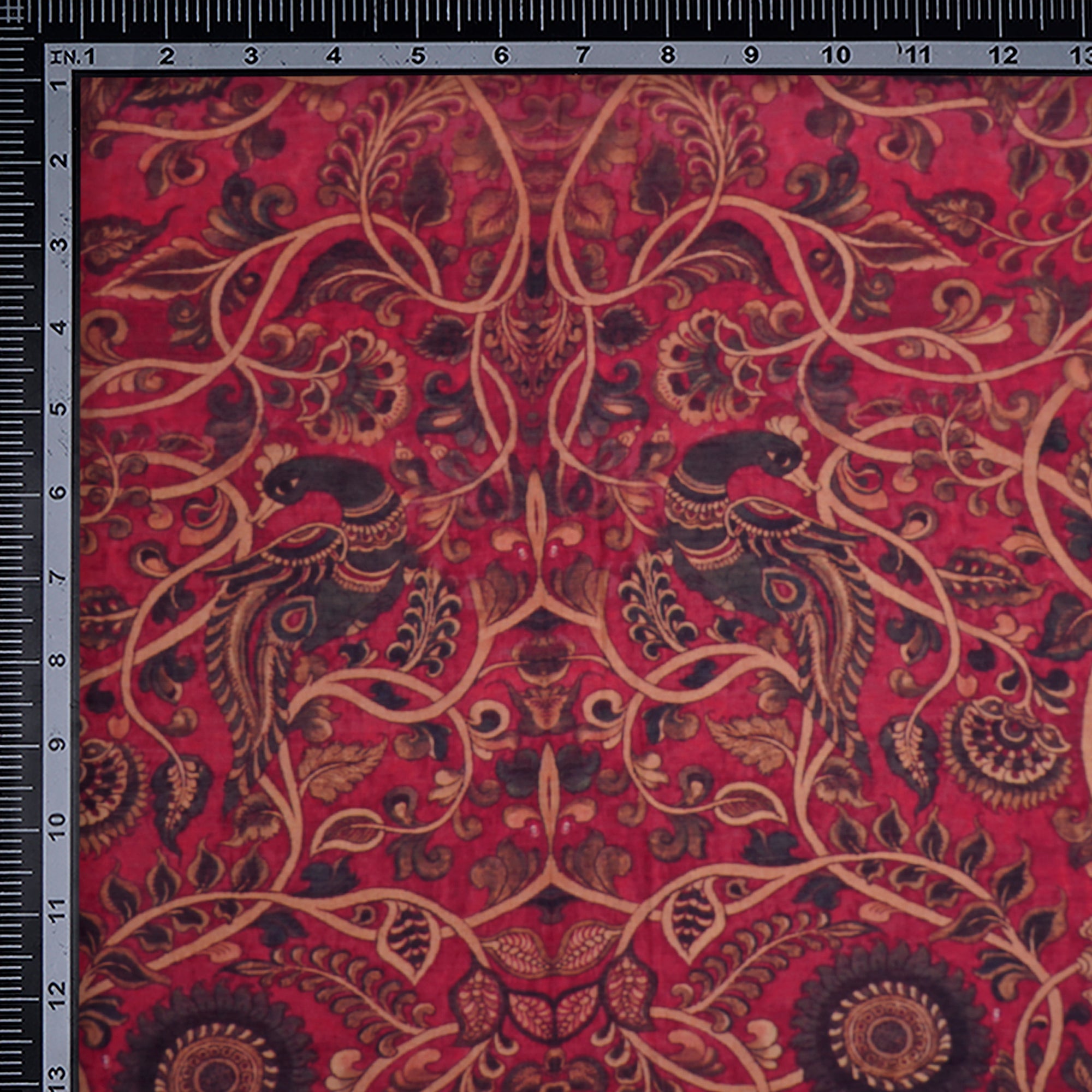 (Pre-Cut 0.90 Mtr)Rani Pink Floral Pattern Digital Print Chanderi Fabric
