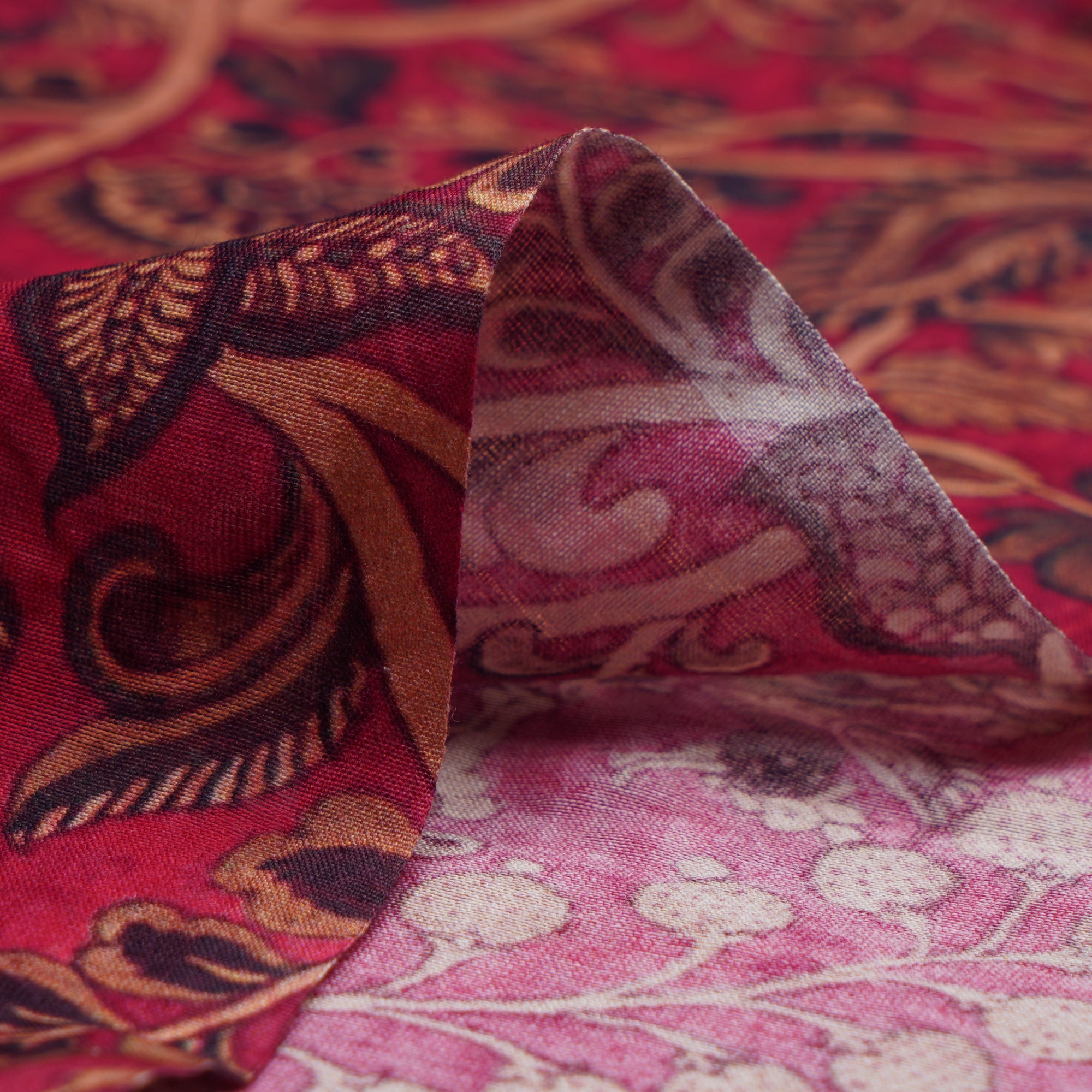 (Pre-Cut 0.90 Mtr)Rani Pink Floral Pattern Digital Print Chanderi Fabric
