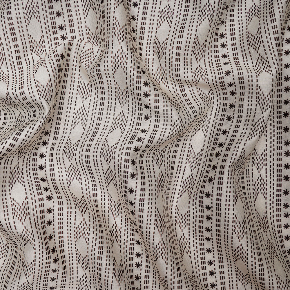 (Pre-Cut 2.10 Mtr)White-Black Color Digital Print Pure Chanderi Fabric