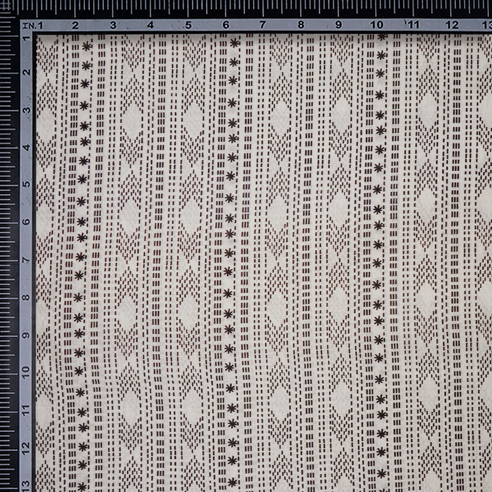 (Pre-Cut 2.10 Mtr)White-Black Color Digital Print Pure Chanderi Fabric
