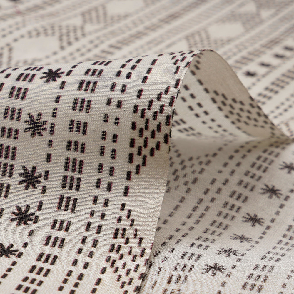 (Pre-Cut 2.10 Mtr)White-Black Color Digital Print Pure Chanderi Fabric