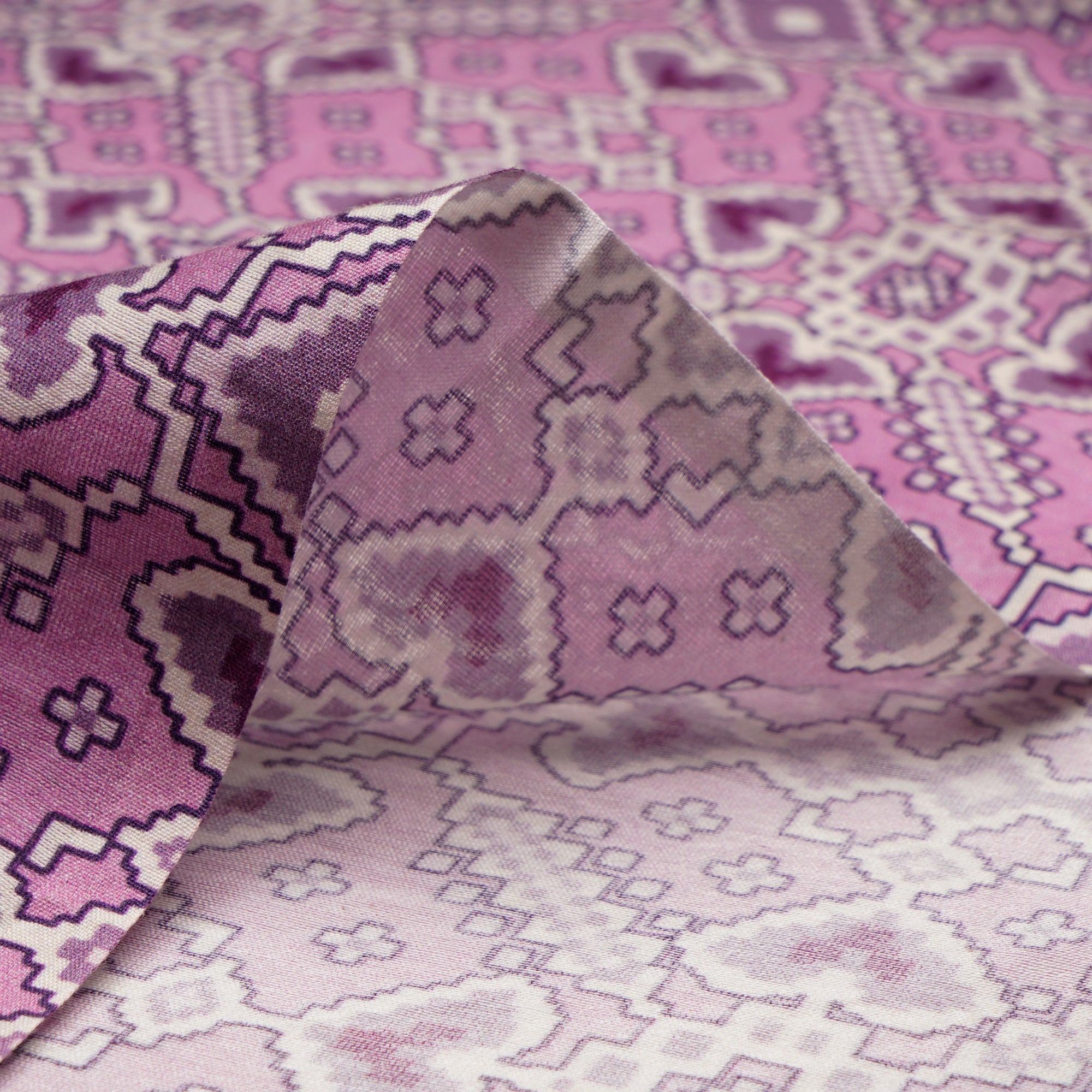 (Pre-Cut 0.90 Mtr)Purple Patola Pattern Digital Printed Pure Chanderi Fabric