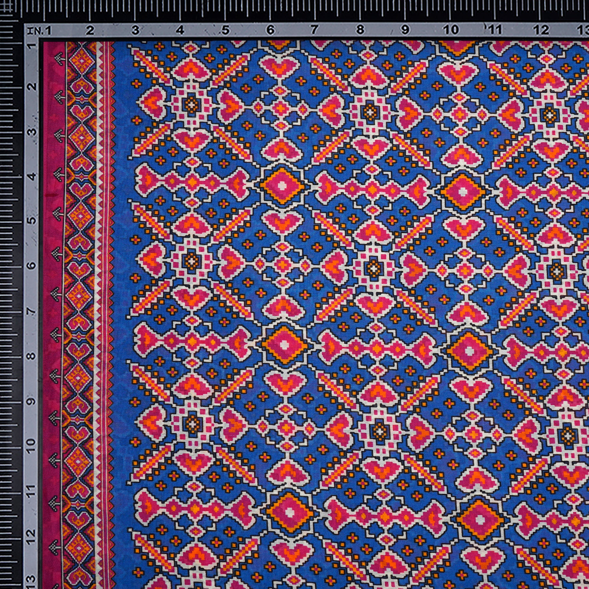 (Pre-Cut 1.50 Mtr)Blue Patola Pattern Digital Print Chanderi Fbaric