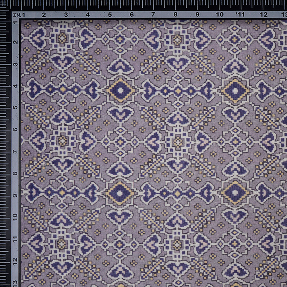 (Pre-Cut 3.20Mtr)Lavender Mist Patola Pattern Digital Printed Pure Chanderi Fabricprecuts&&2052