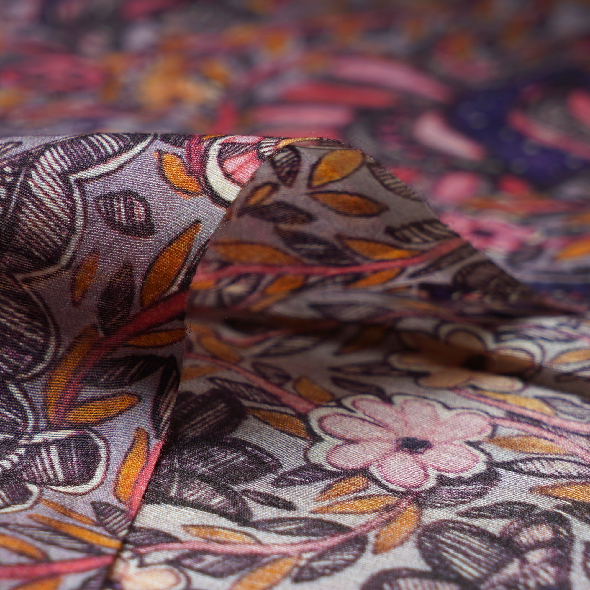(Pre-Cut 1.30 Mtr)Multi Color Digital Print Madhubani Pattern Tussar Silk Fabric