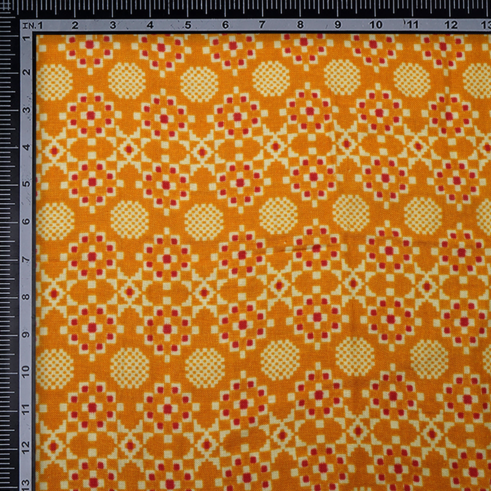 (Pre-Cut 0.90 Mtr)Mustard Color Digital Print Linen Fabric