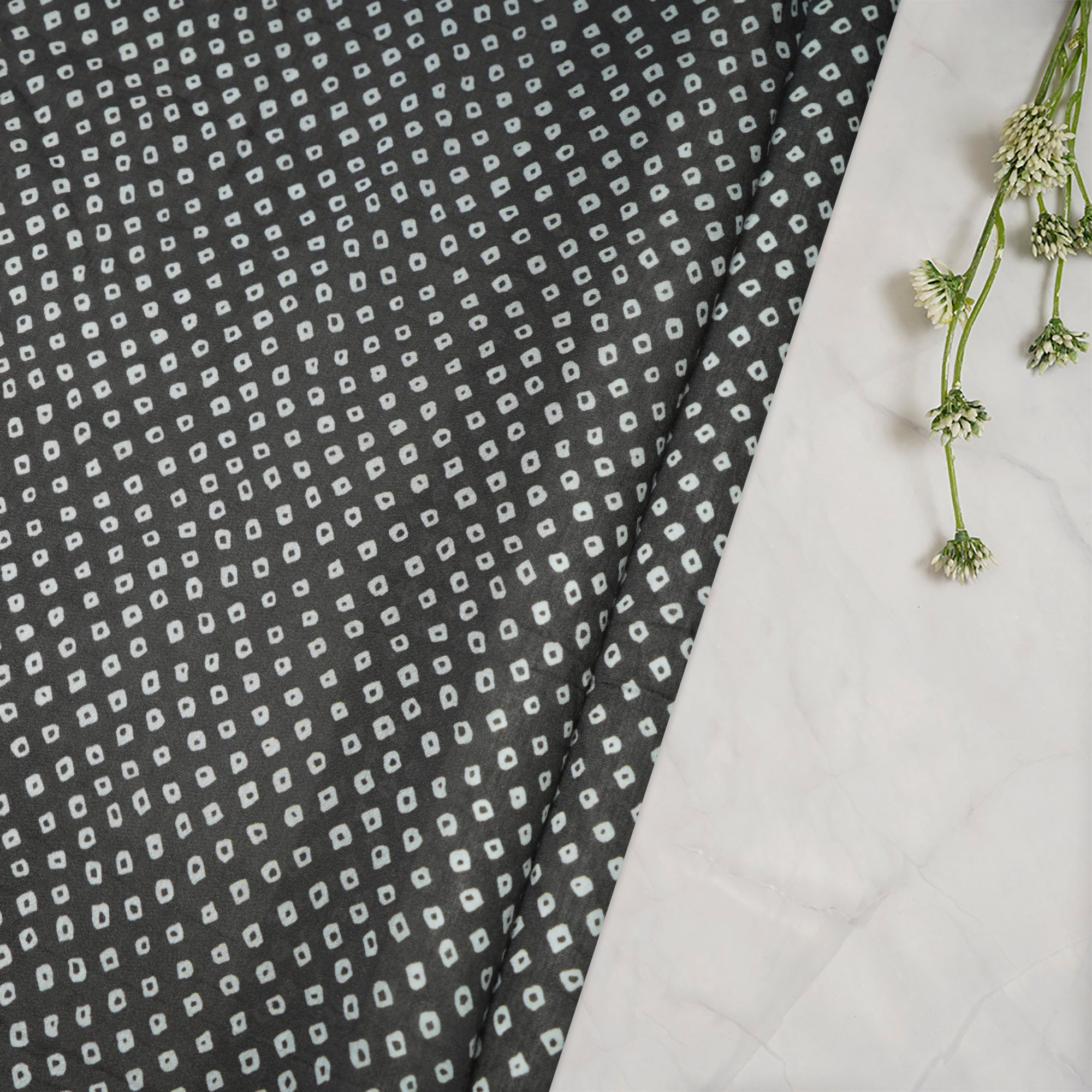(Pre-Cut 1.10 Mtr)Black Lehariya Pattern Digital Print Bemberg Satin Fabric