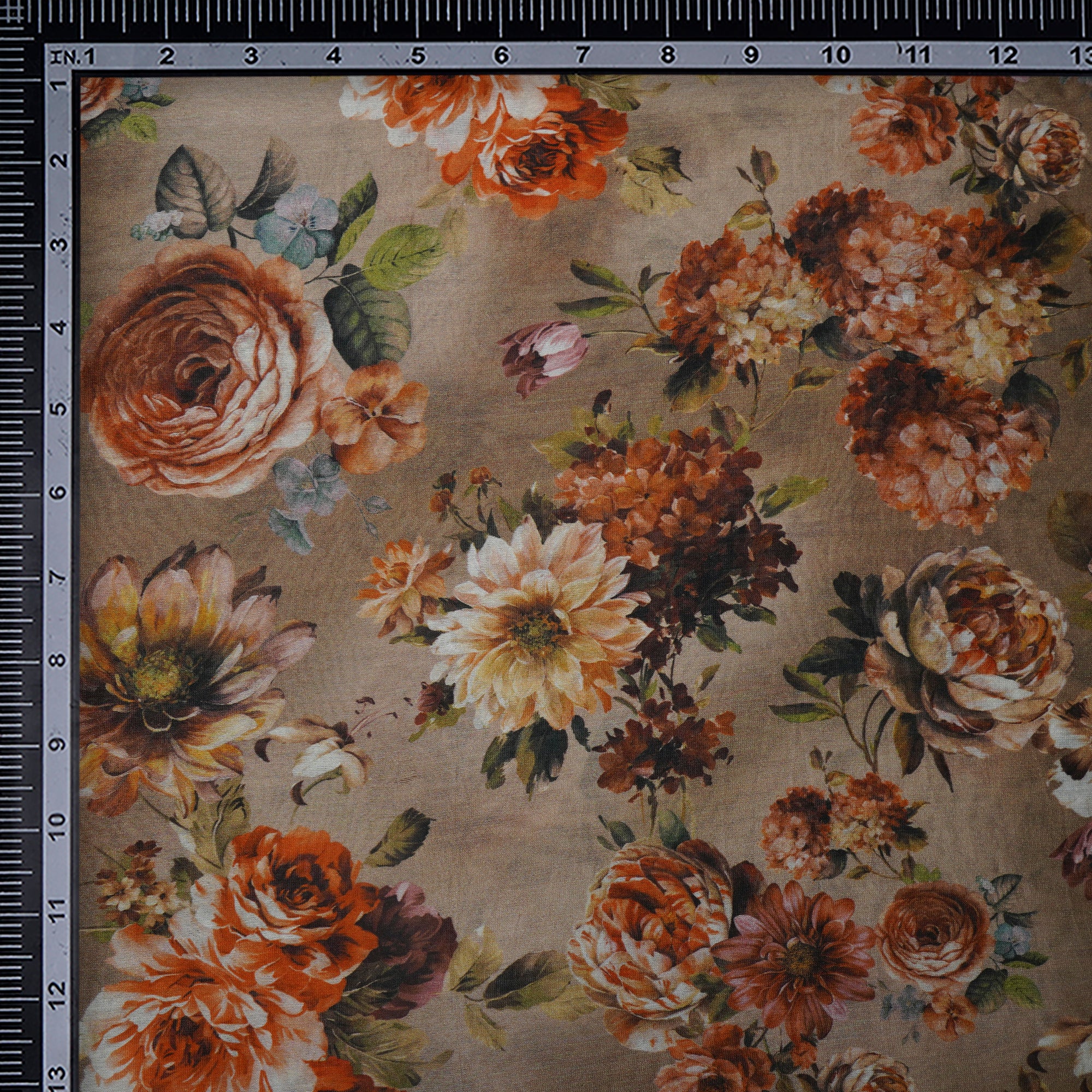 (Pre-Cut 4.60 Mtr)Beige Floal Pattern Digital Print Chanderi Fbaric