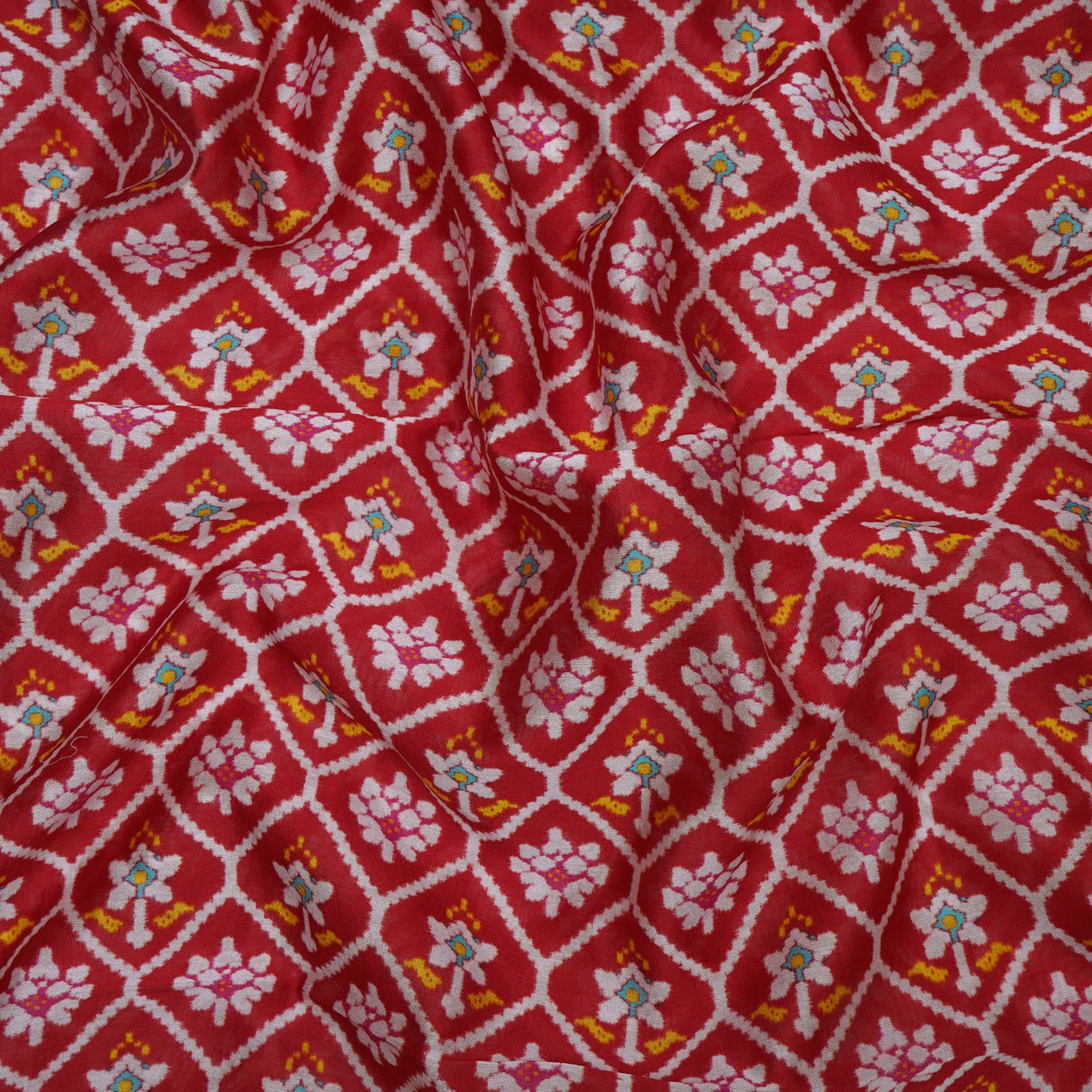 (Pre-Cut 1.60 Mtr)Red Patola Pattern Digital Print Chanderi Fabric