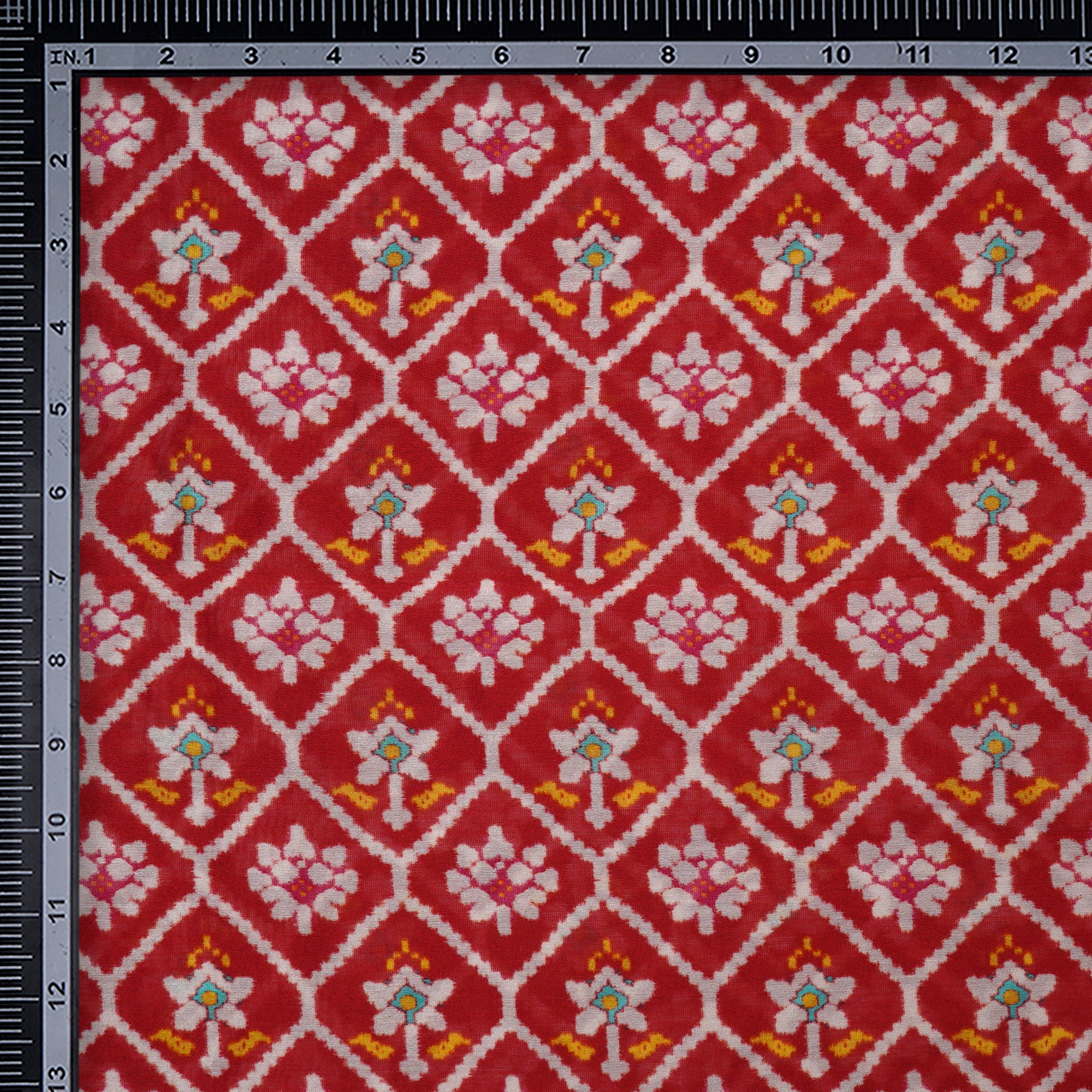 (Pre-Cut 1.60 Mtr)Red Patola Pattern Digital Print Chanderi Fabric