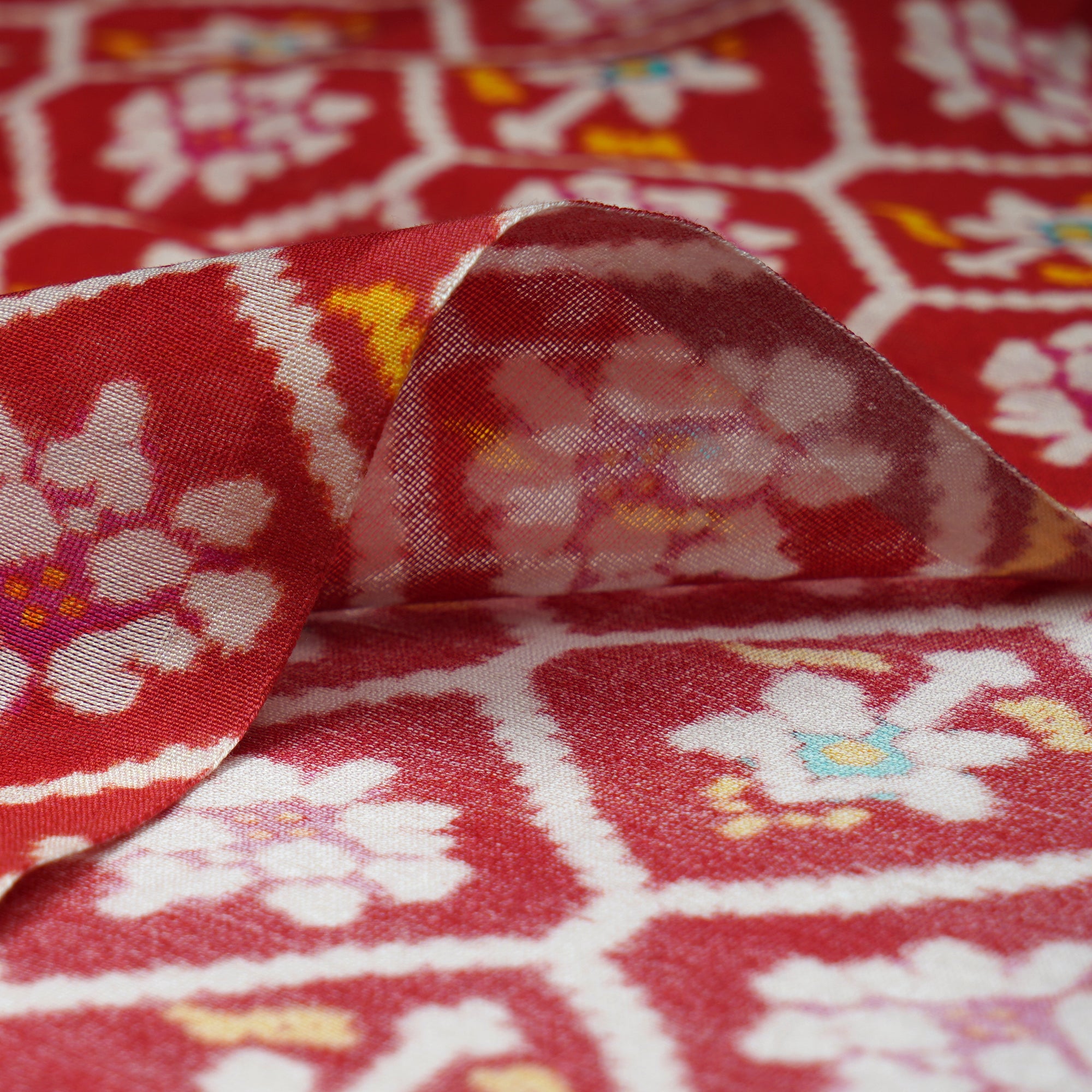 (Pre-Cut 1.60 Mtr)Red Patola Pattern Digital Print Chanderi Fabric