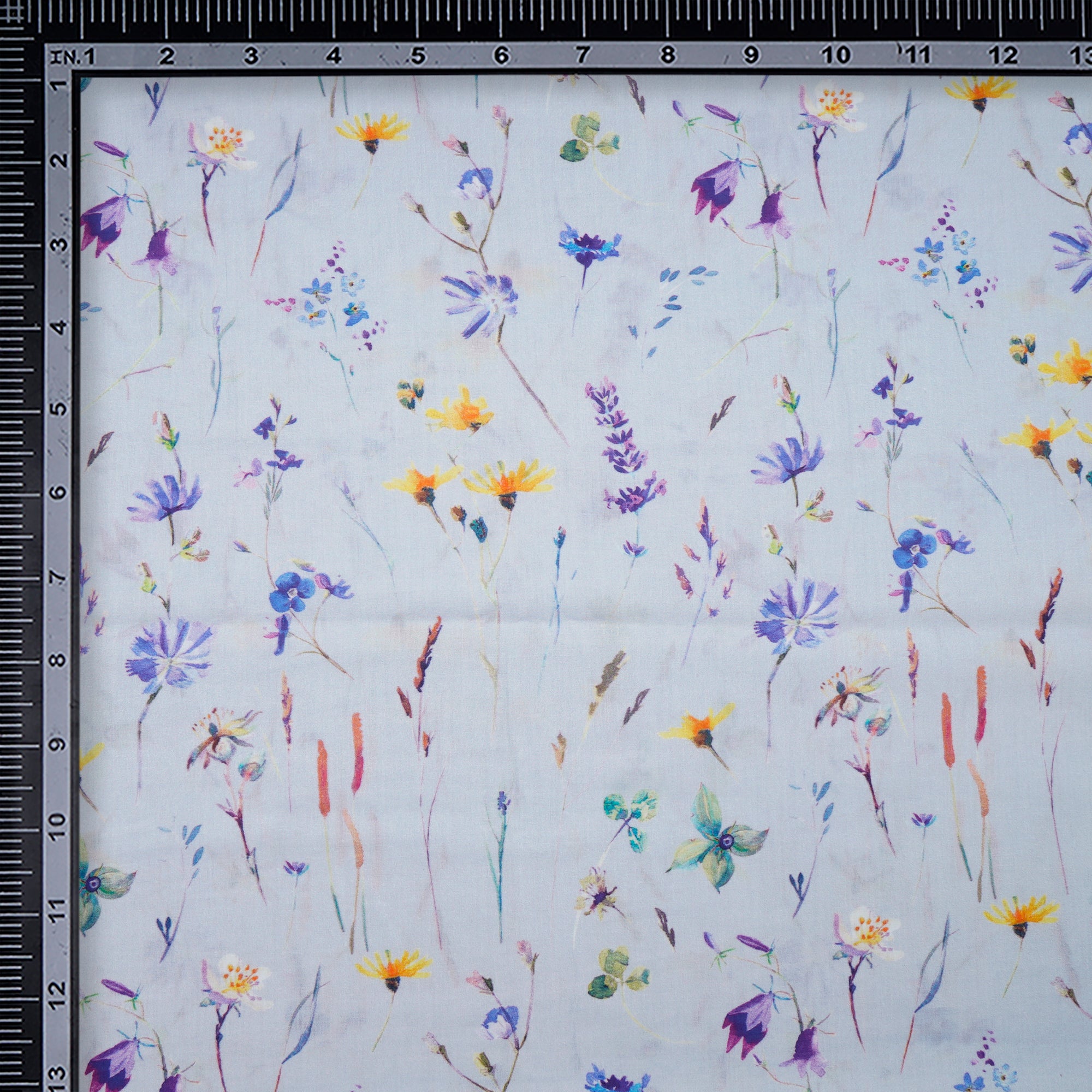 (Pre-Cut 1.00 Mtr)Ice Wash Floral Pattern Digital Print Cambric Fabric