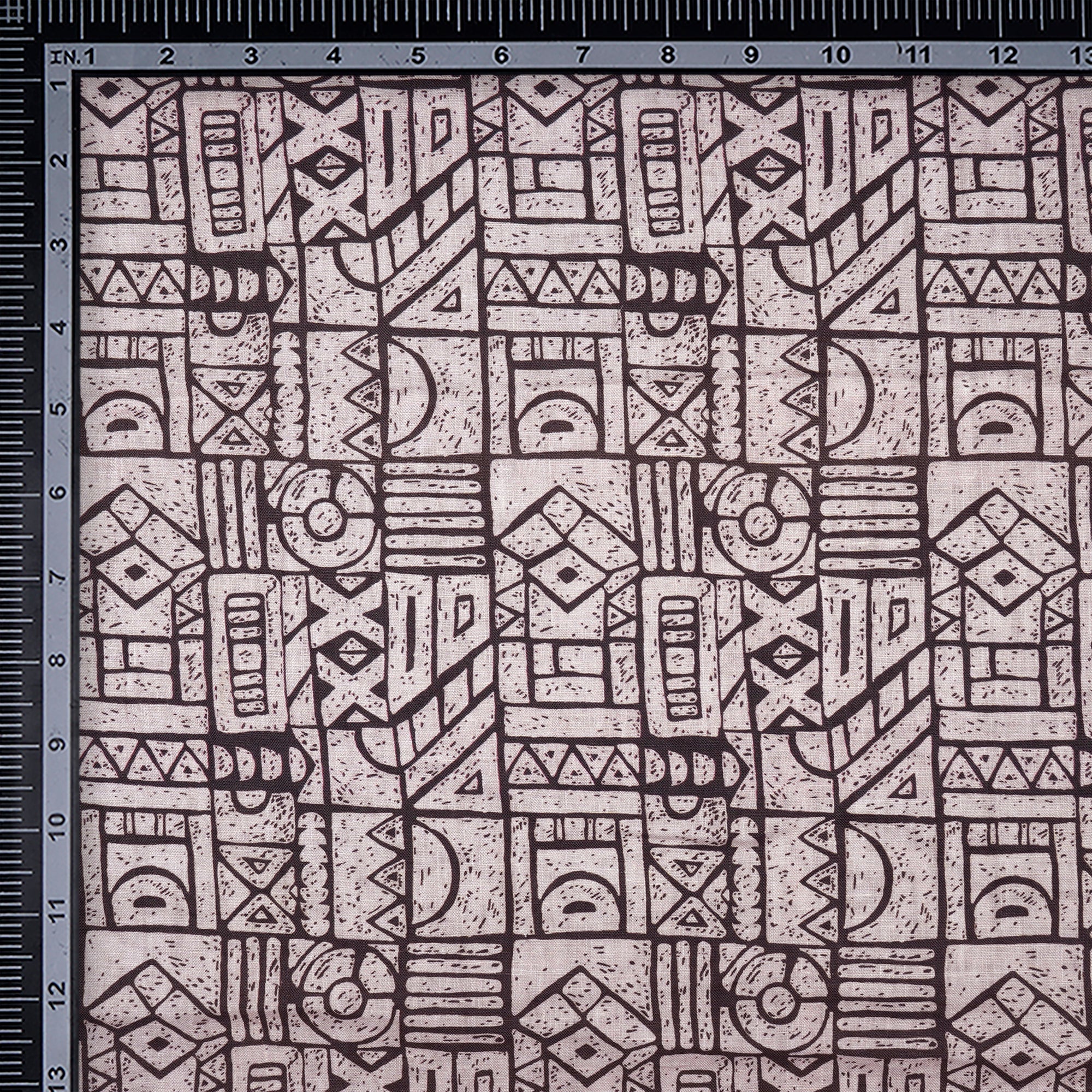 (Pre-Cut 1.90 Mtr)Powder Pink Geometric Pattern Digital Print Linen Fabric