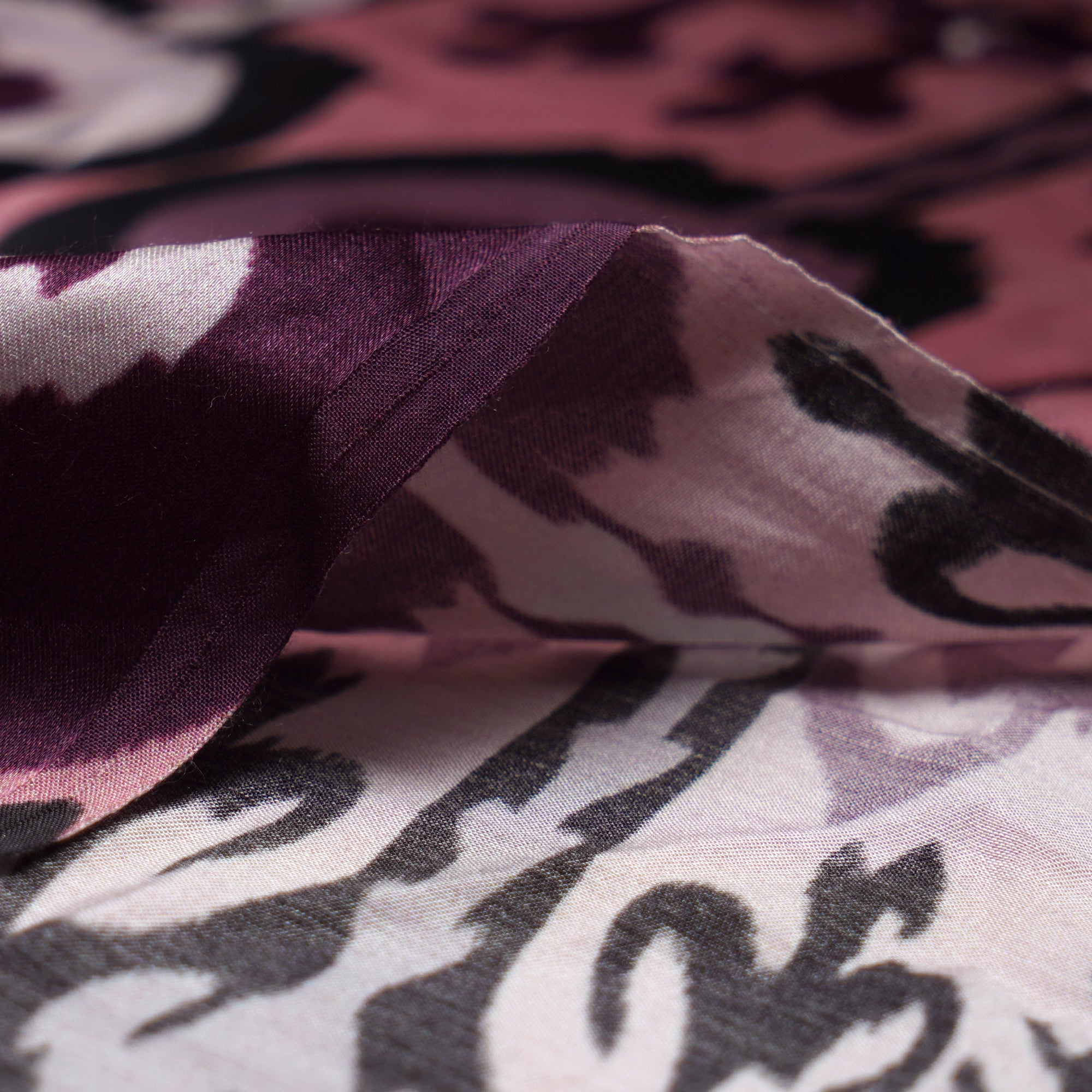 (Pre-Cut 2.00 Mtr)Light Pink Ikat Pattern Digital Print Modal Satin Fabric