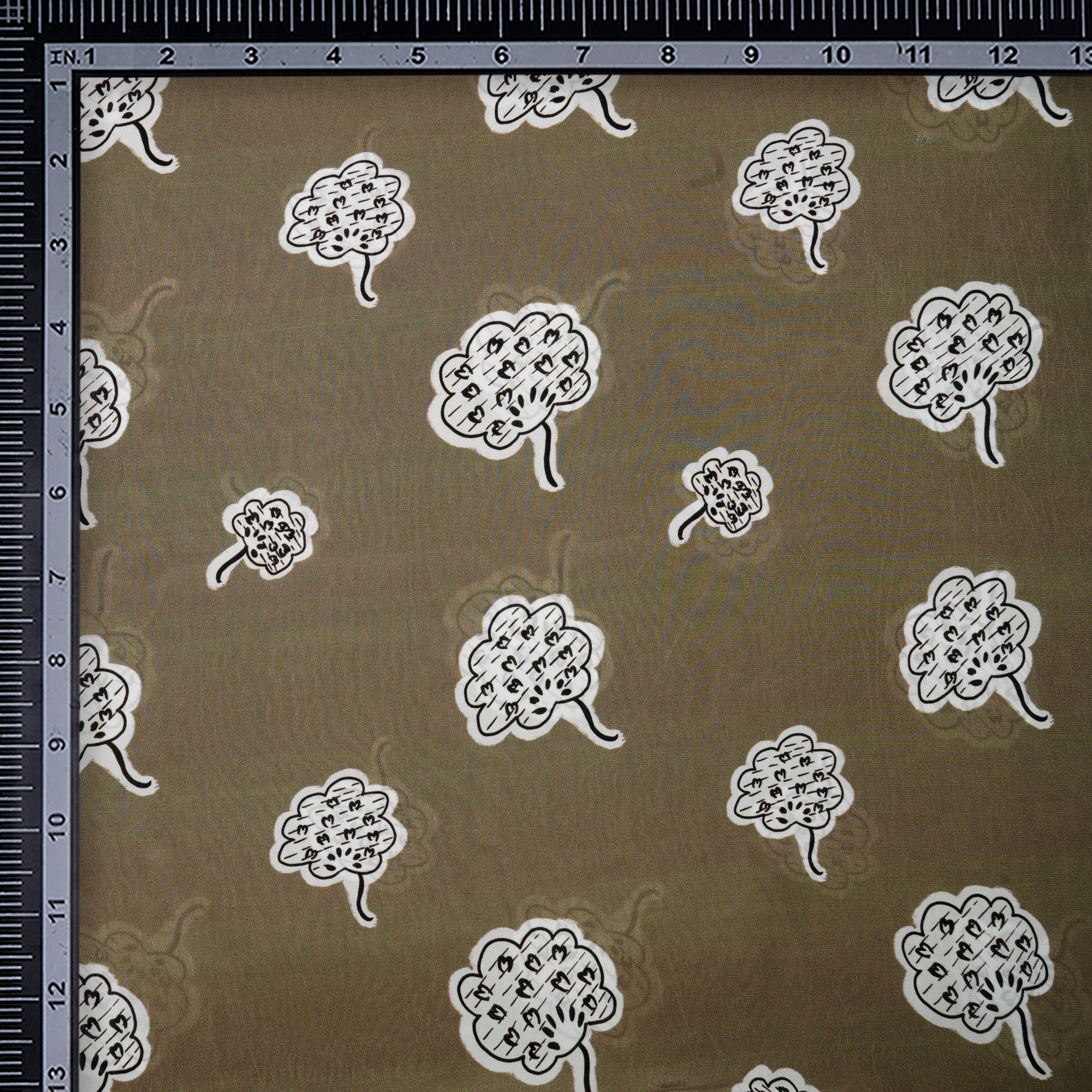 (Pre-Cut 2.60 Mtr)Olive Motif Pattern Digital Print Bemberg Crepe Fabric