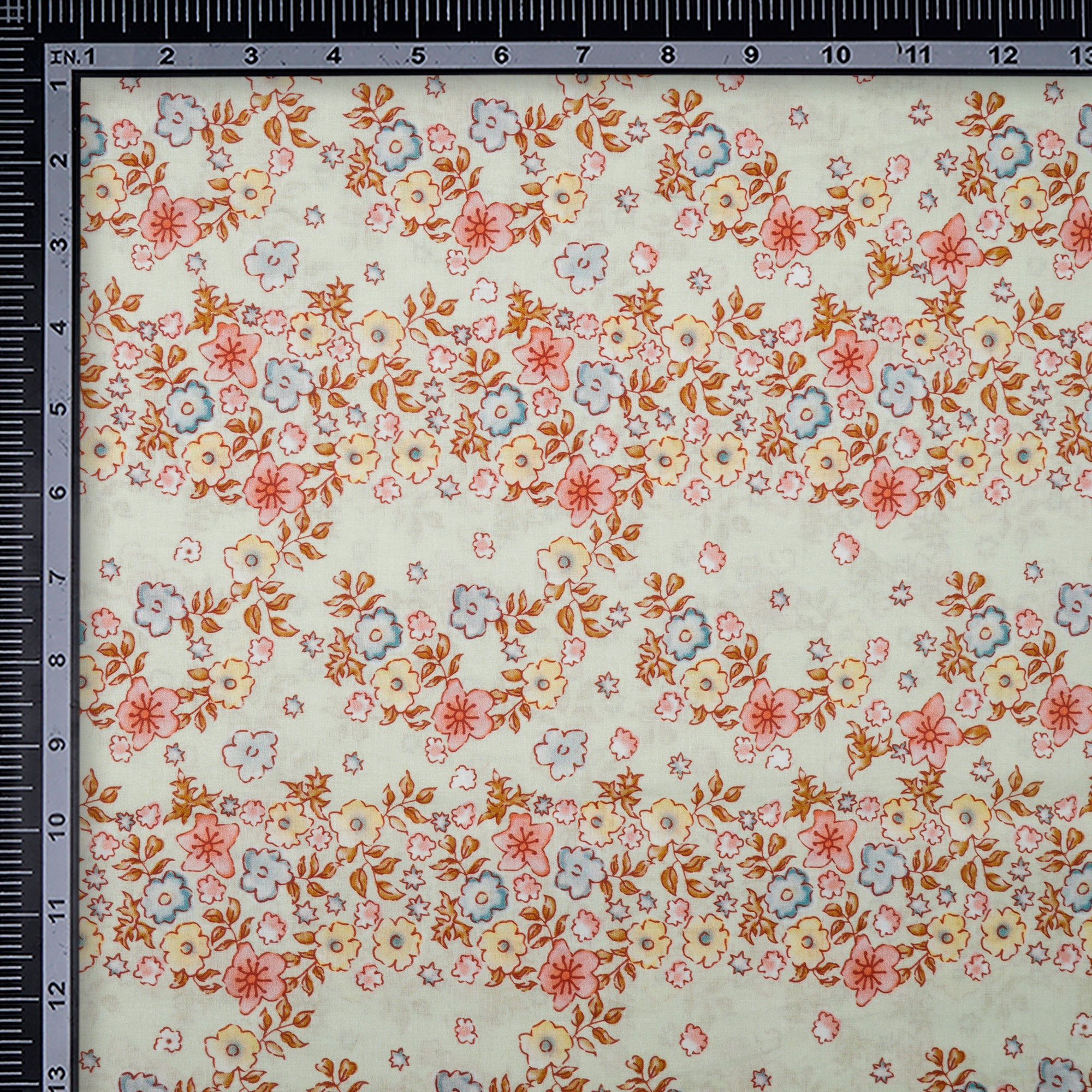 (Pre-Cut 2.50 Mtr)Mint Green Floral Pattern Digital Print Cambric Fabric