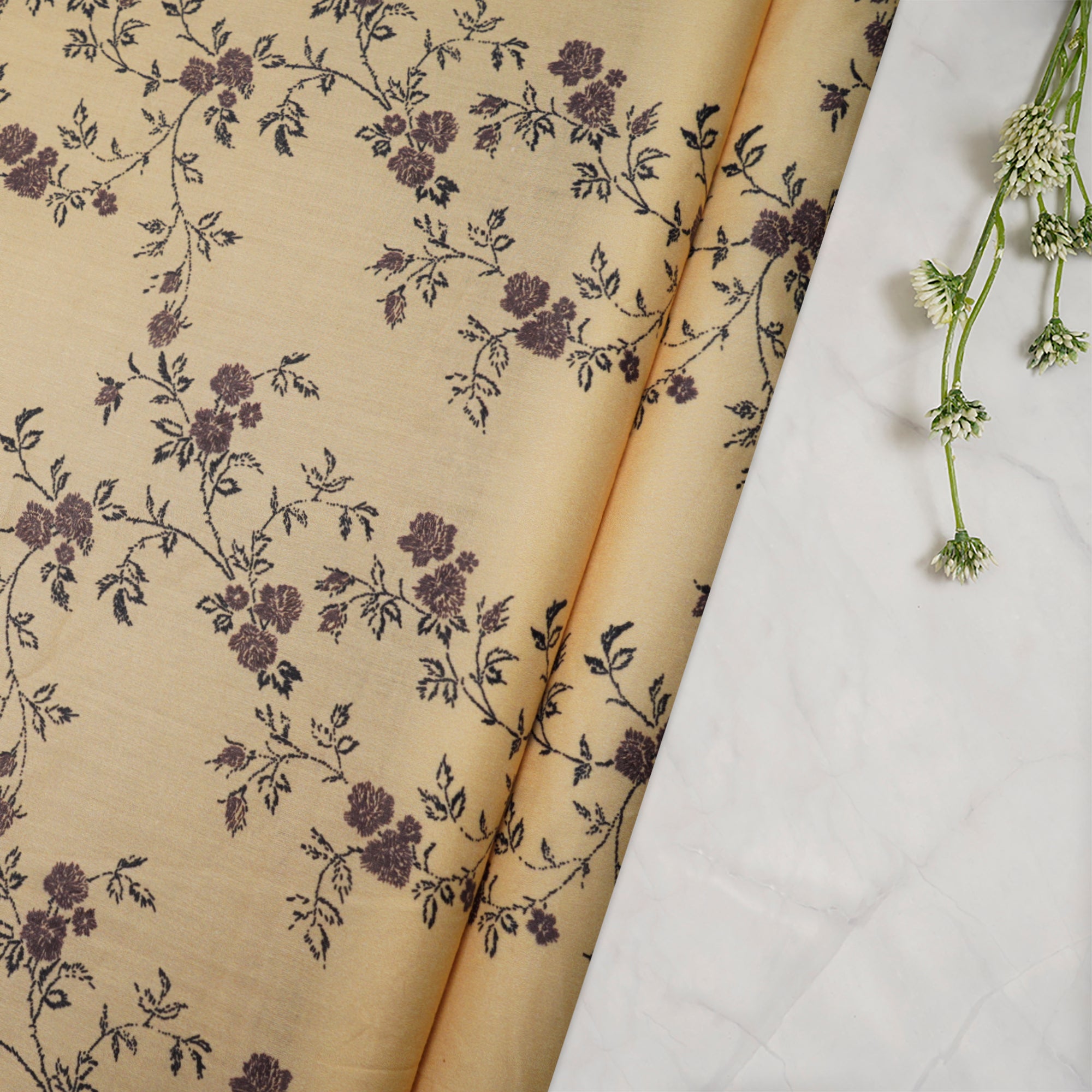 (Pre-Cut 1.10Mtr)Laguna Yellow Color Digital Print Cotton Lawn Fabric