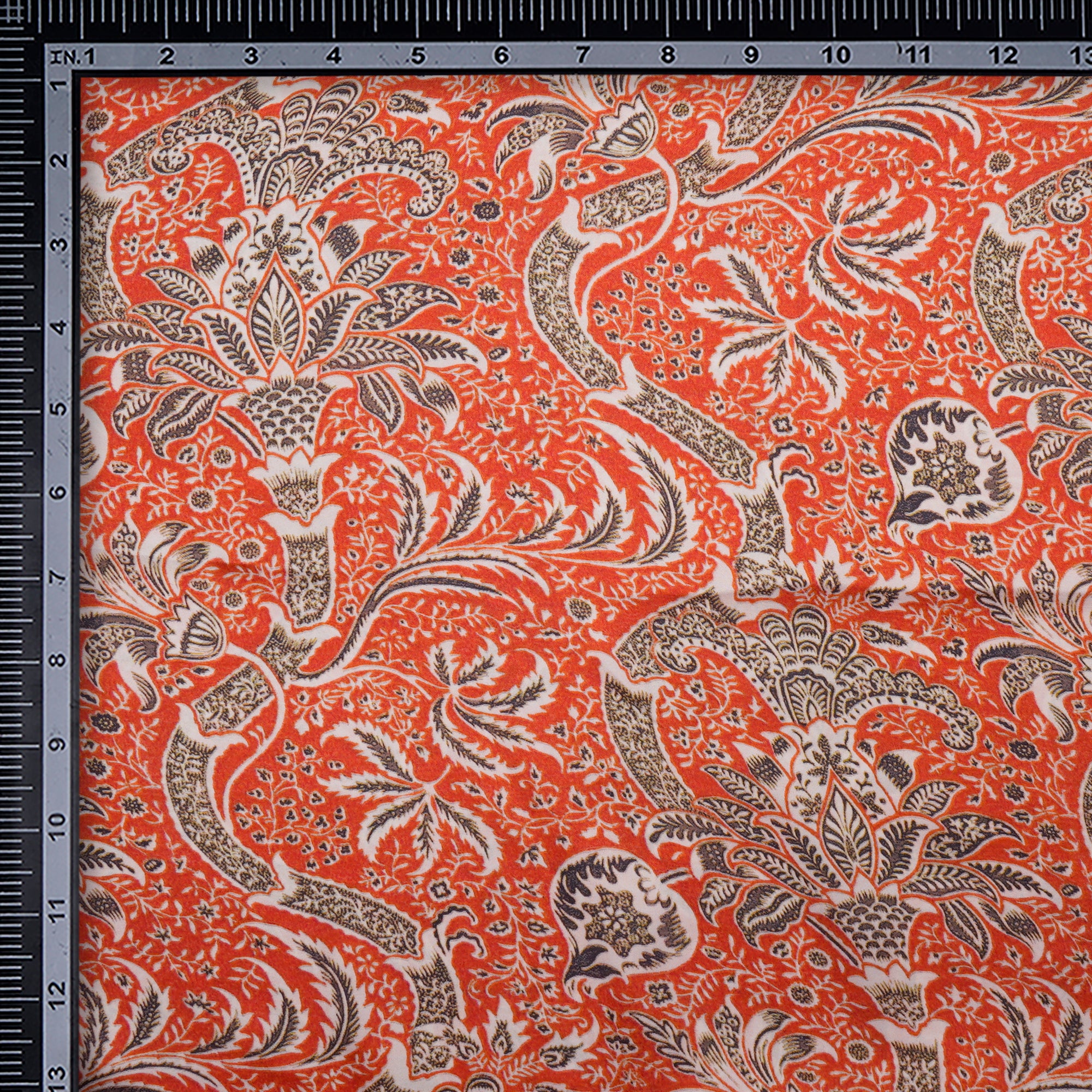 (Pre-Cut 4.30 Mtr)Off-White Floral Pattern Digital Print Bemberg Satin Fabric