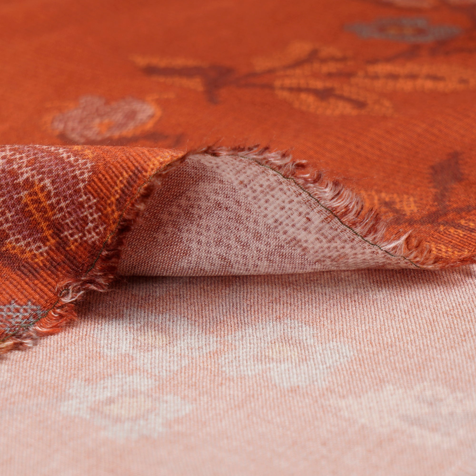 (Pre-Cut 2.50 Mtr)Dark Orange Floral Pattern Digital Print Viscose Fabric