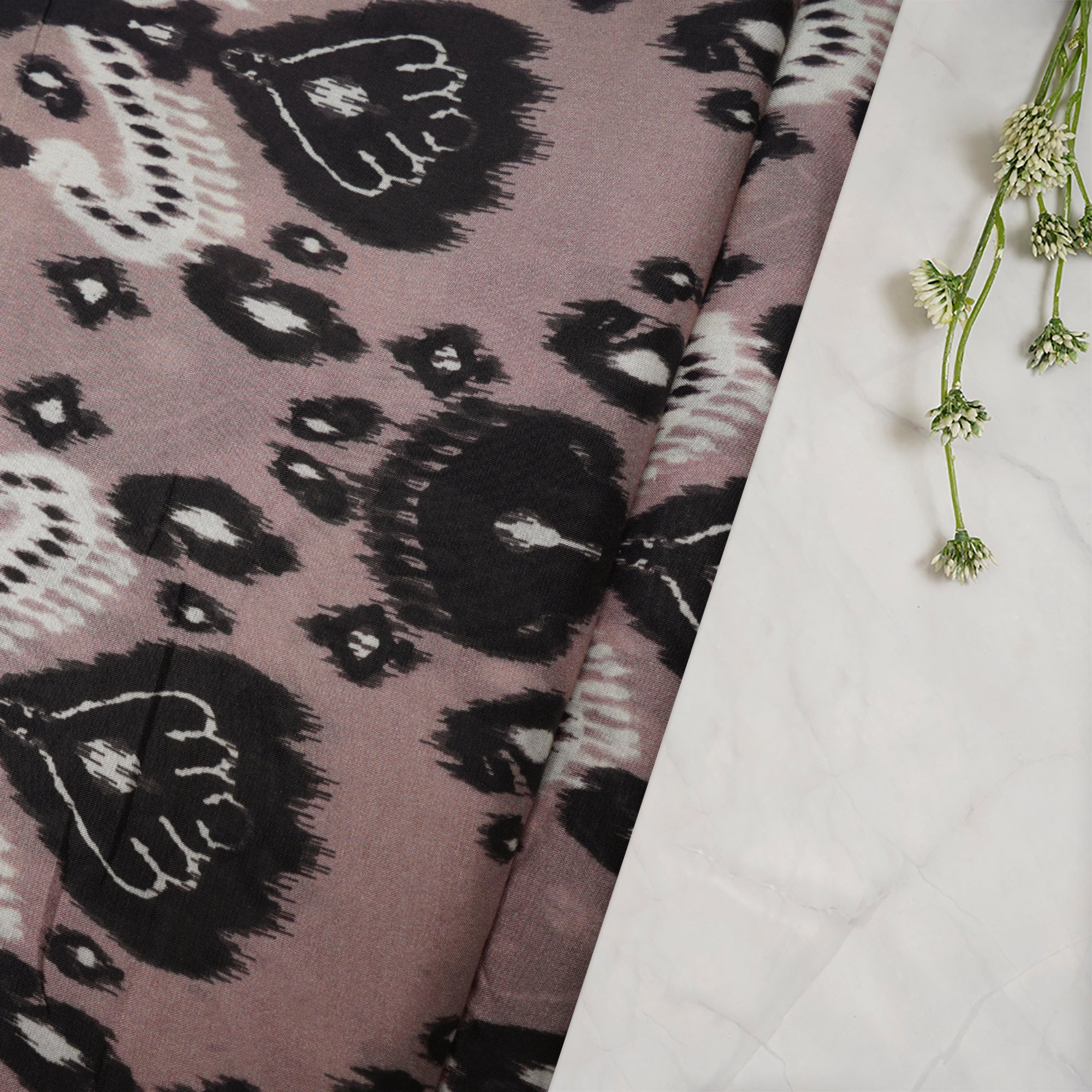 (Pre-Cut 2.20 Mtr)Blush Peach Ikat Pattern Digital Printed Maple Silk Fabric