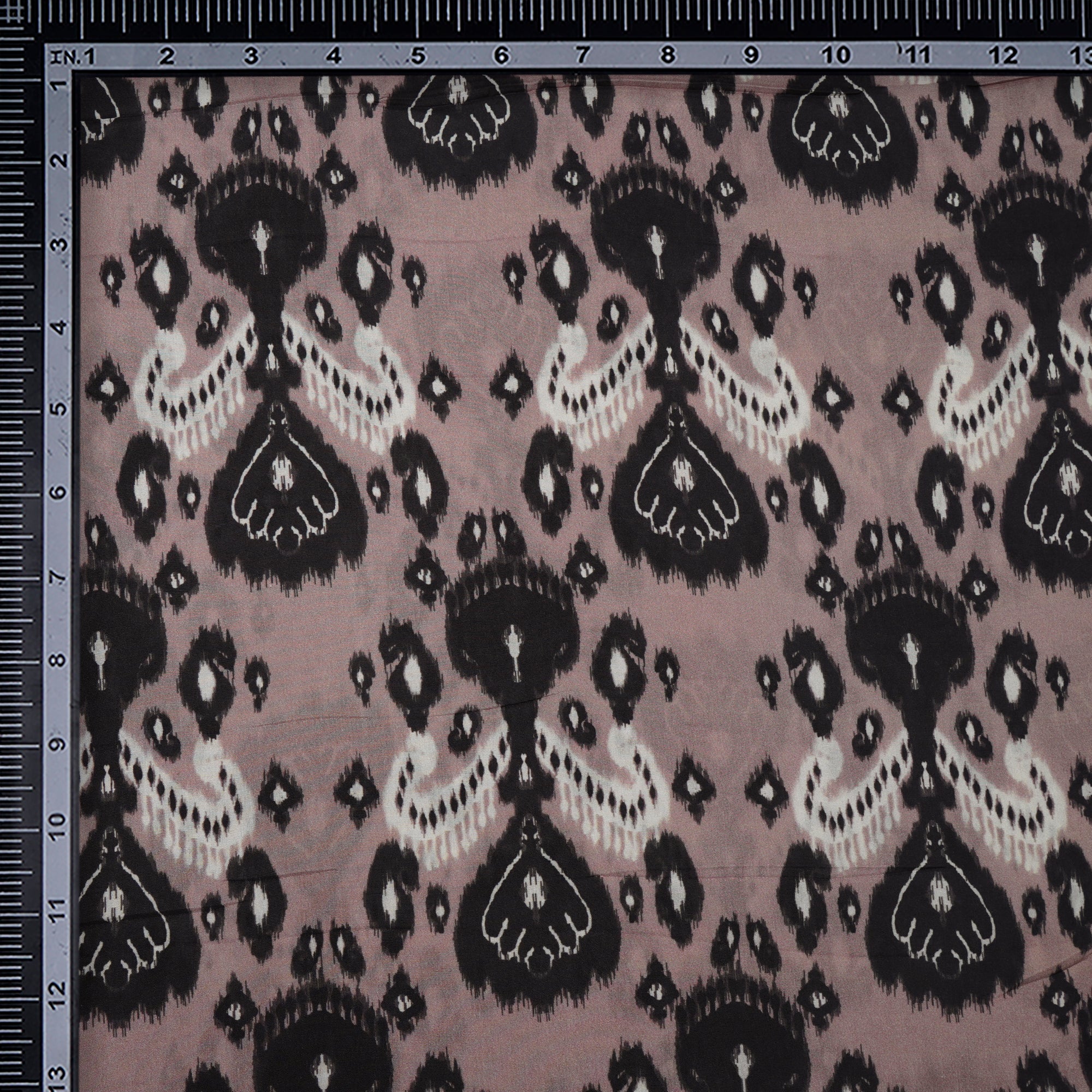 (Pre-Cut 2.20 Mtr)Blush Peach Ikat Pattern Digital Printed Maple Silk Fabric