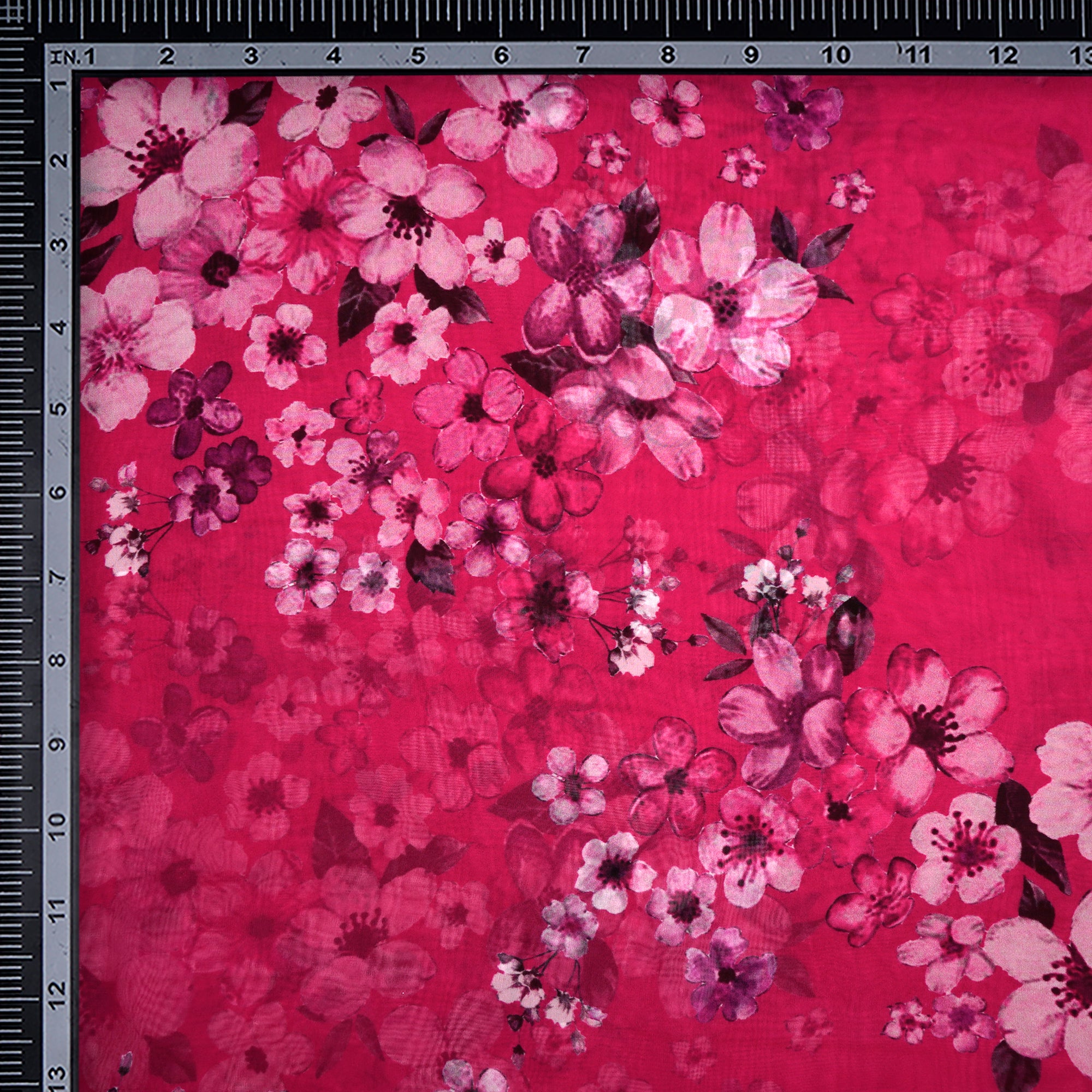 (Pre-Cut 2.00 Mtr)Jazzy Floral Pattern Digital Pattern Viscose Organza Fabric